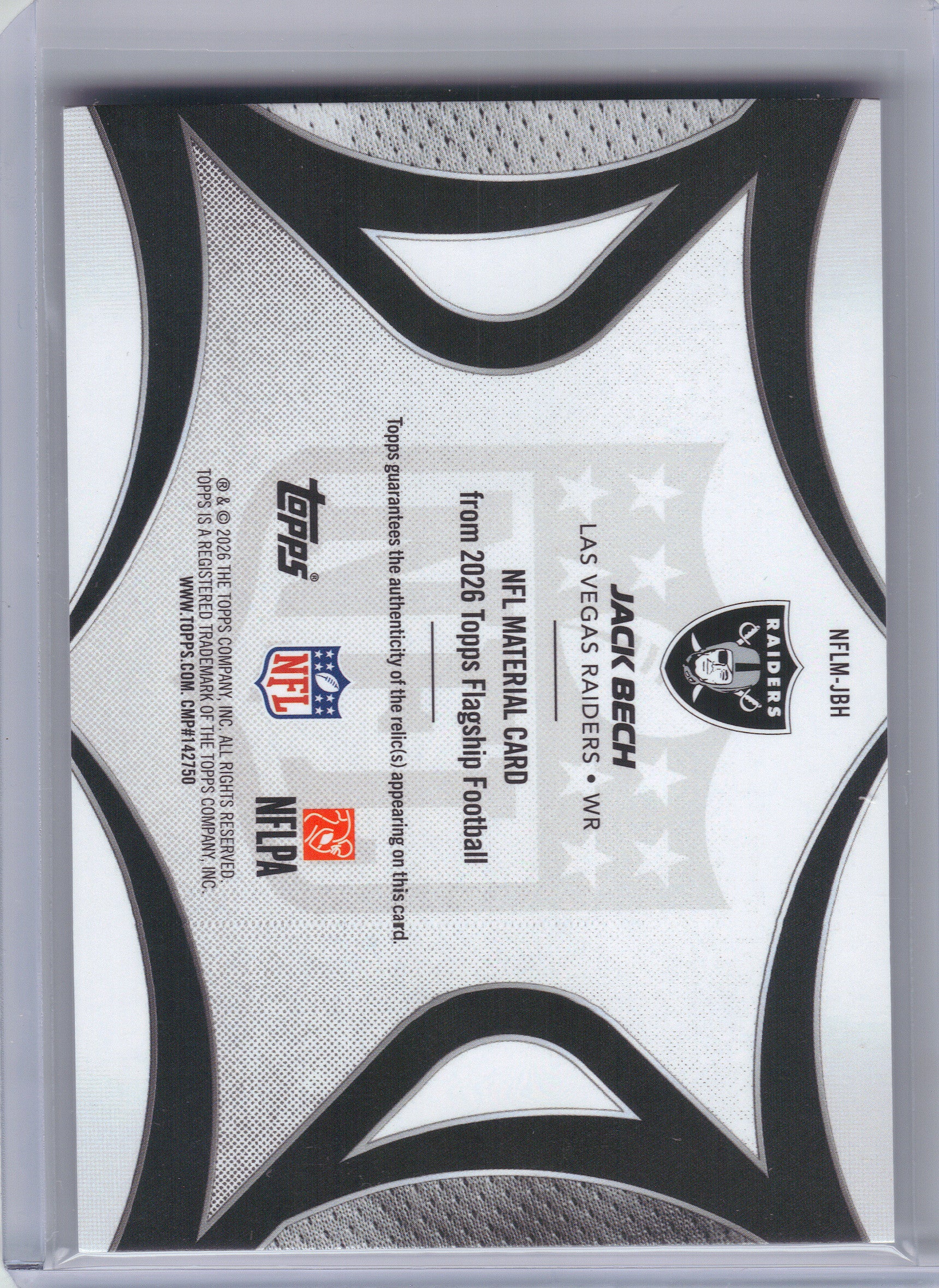 2026 Topps Flagship #NFLM-JBH Jack Bech NFL Materials Las Vegas Raiders MEM