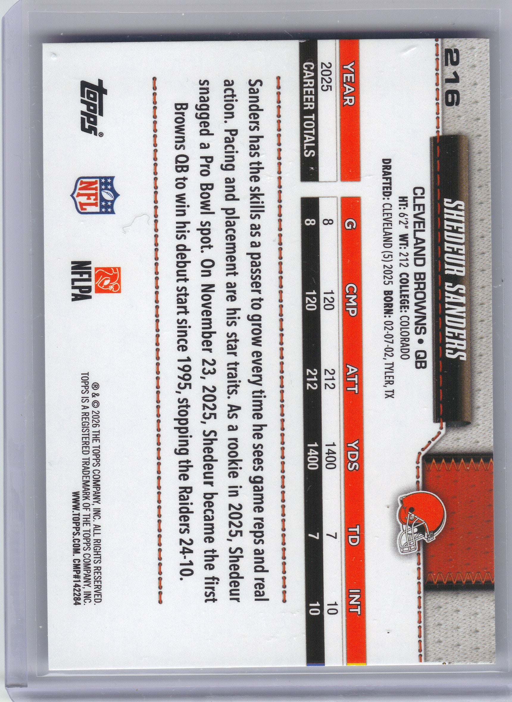 2026 Topps Flagship #216 Shedeur Sanders Holo Foil Cleveland Browns