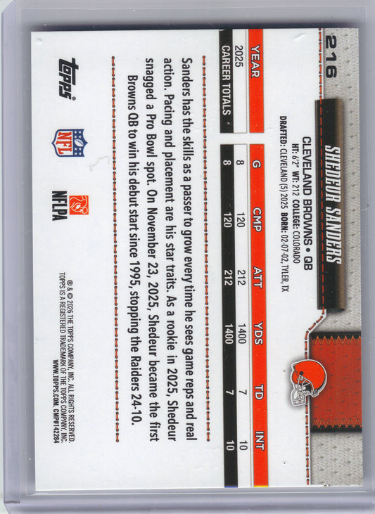 2026 Topps Flagship #216 Shedeur Sanders Holo Foil Cleveland Browns