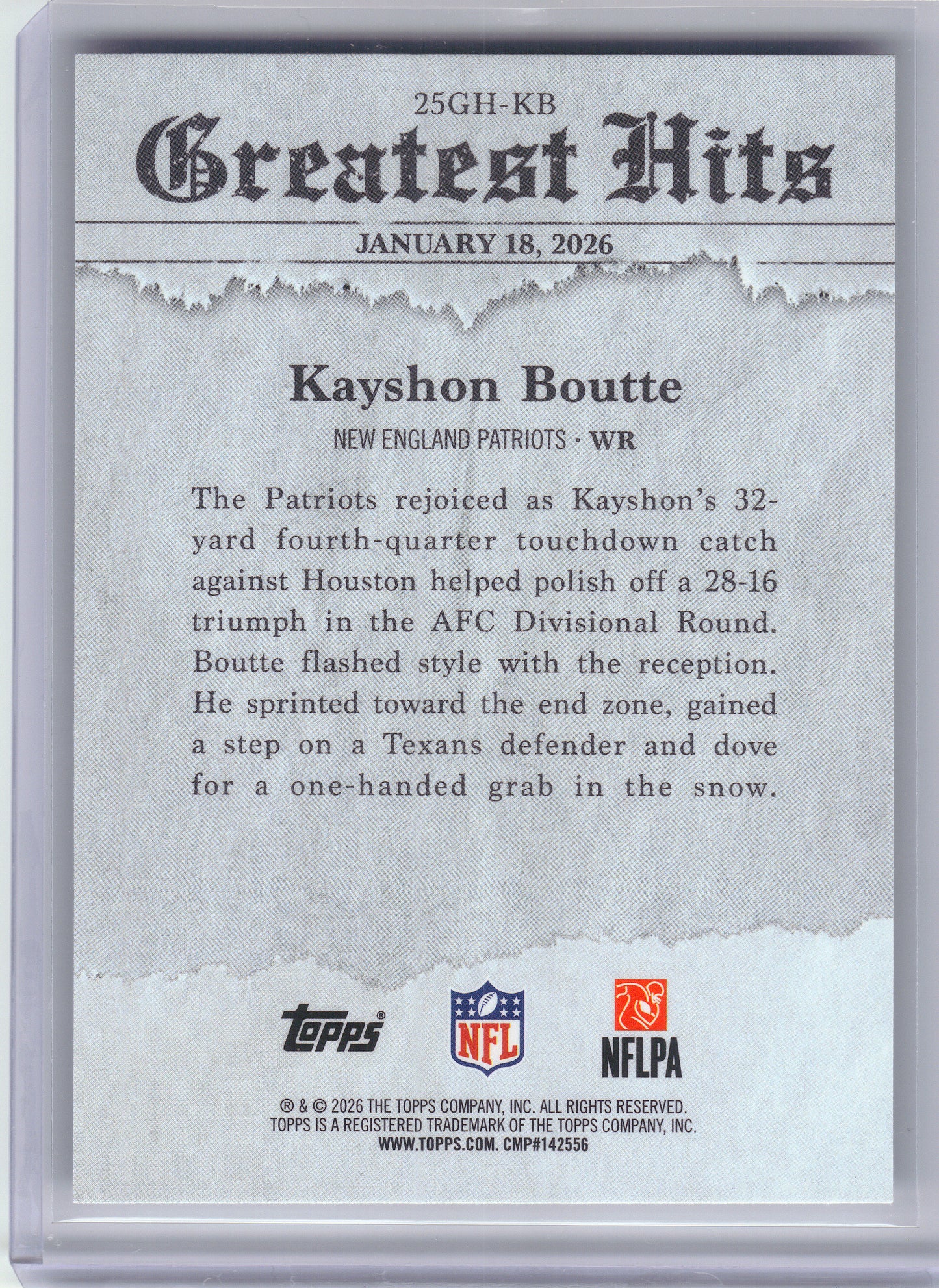 2026 Topps Flagship #25GH-KB Kayshon Boutte 2025 Greatest Hits New England Patriots