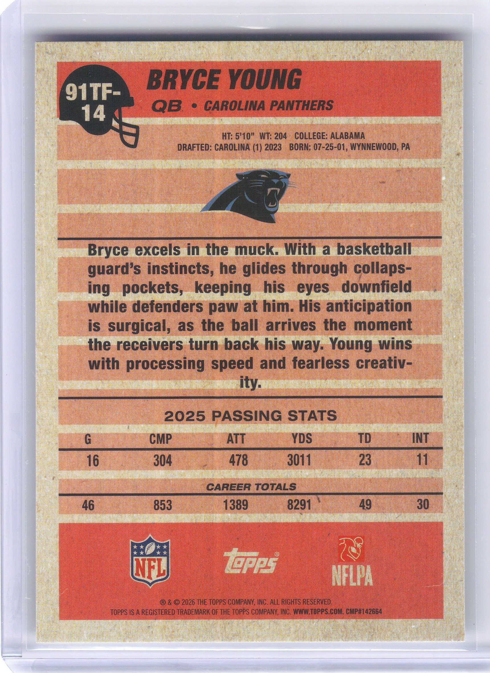 2026 Topps Flagship #91TF-14 Bryce Young 1991 Topps Football Carolina Panthers