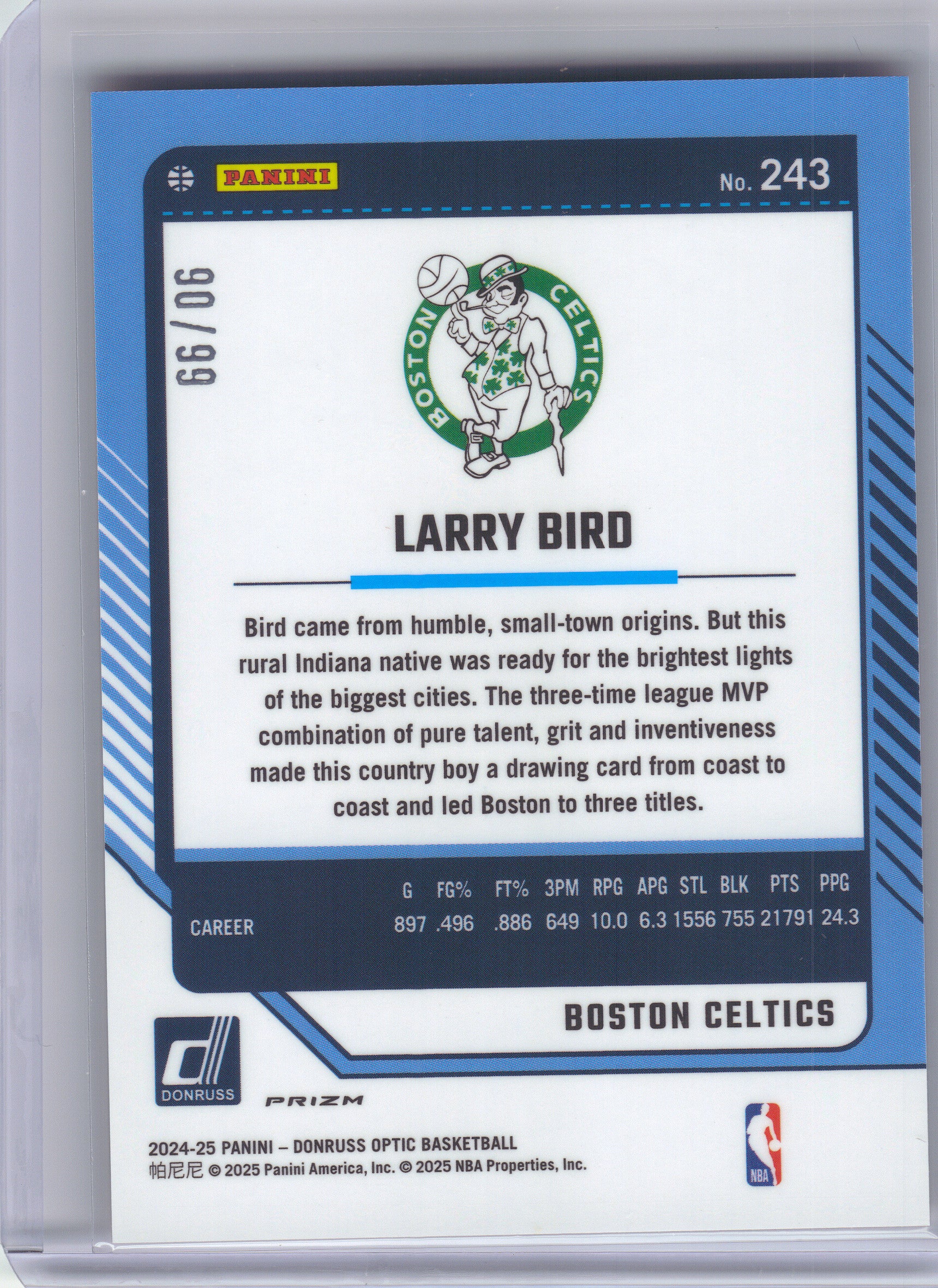 2024-25 Donruss Optic #243 Larry Bird Red and Gold International #/99 Boston Celtics SN