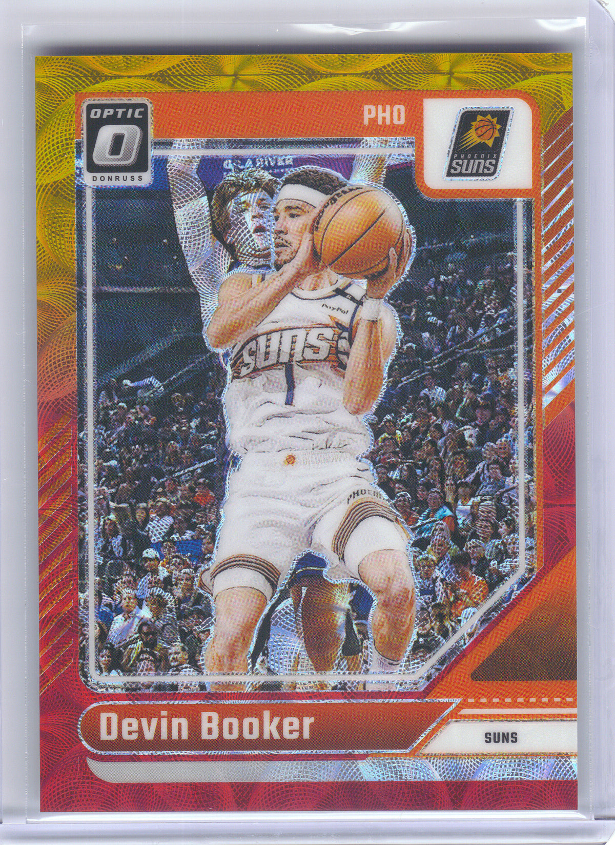 2024-25 Donruss Optic #11 Devin Booker Red and Gold International #/99 Phoenix Suns SN