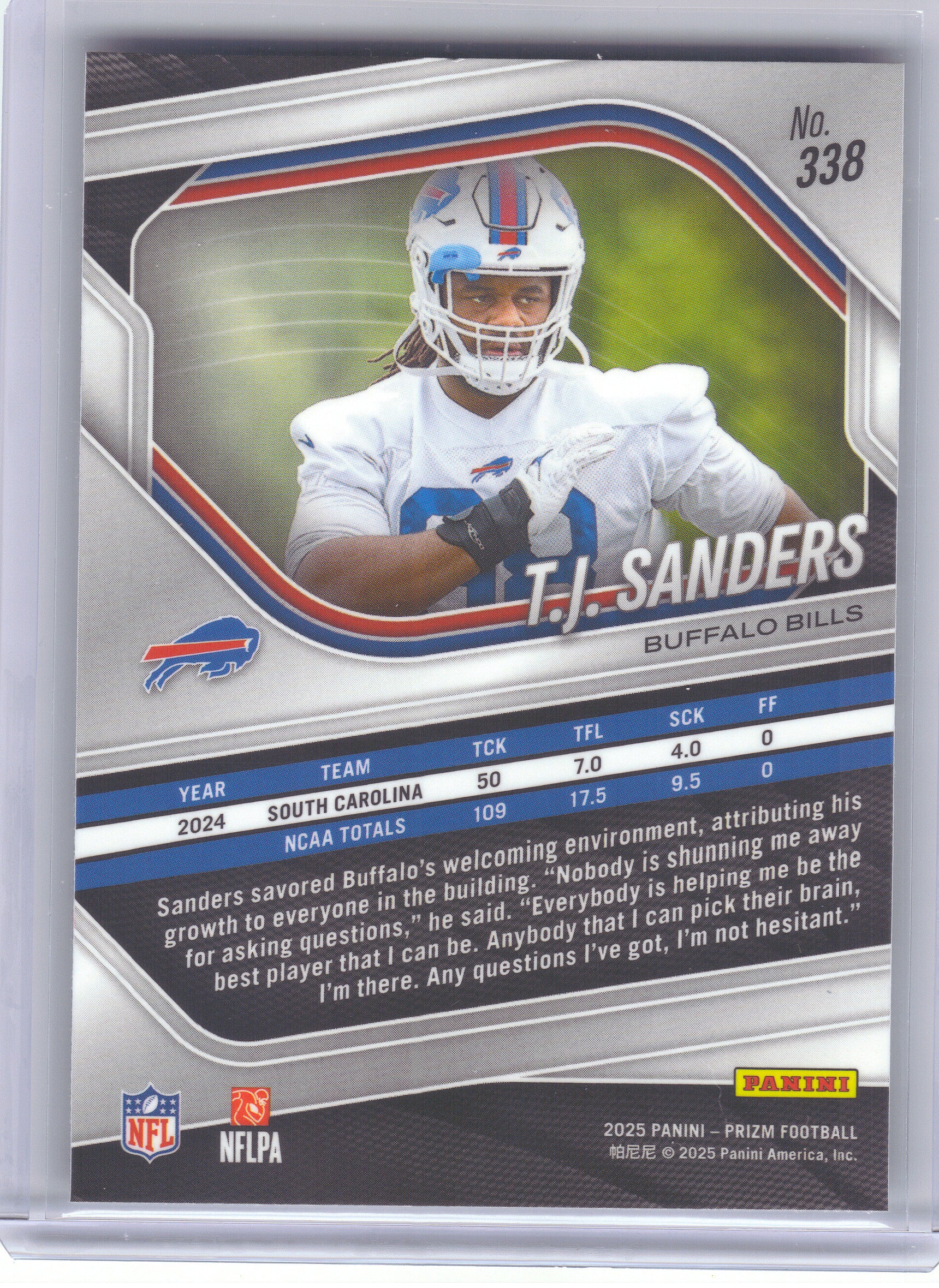 2025 Panini Prizm #338 T.J. Sanders Buffalo Bills RC