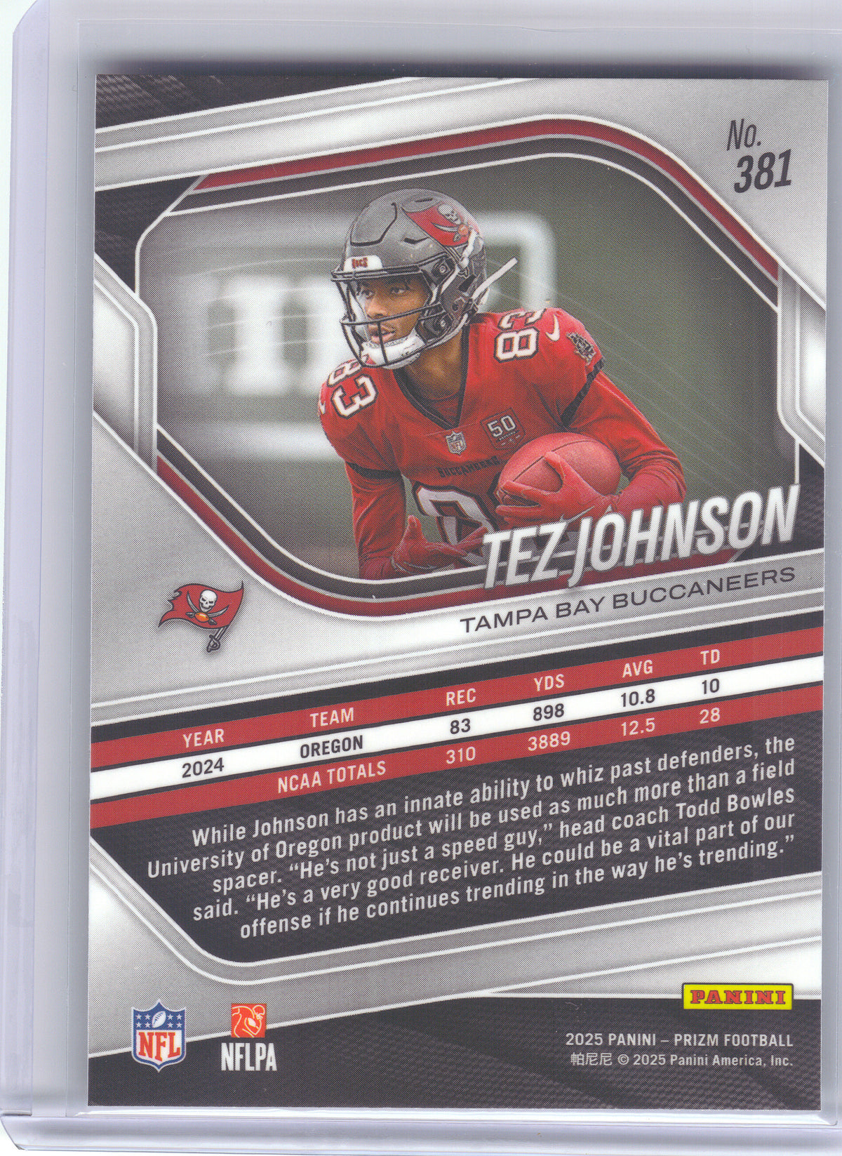 2025 Panini Prizm #381 Tez Johnson Tampa Bay Buccaneers RC