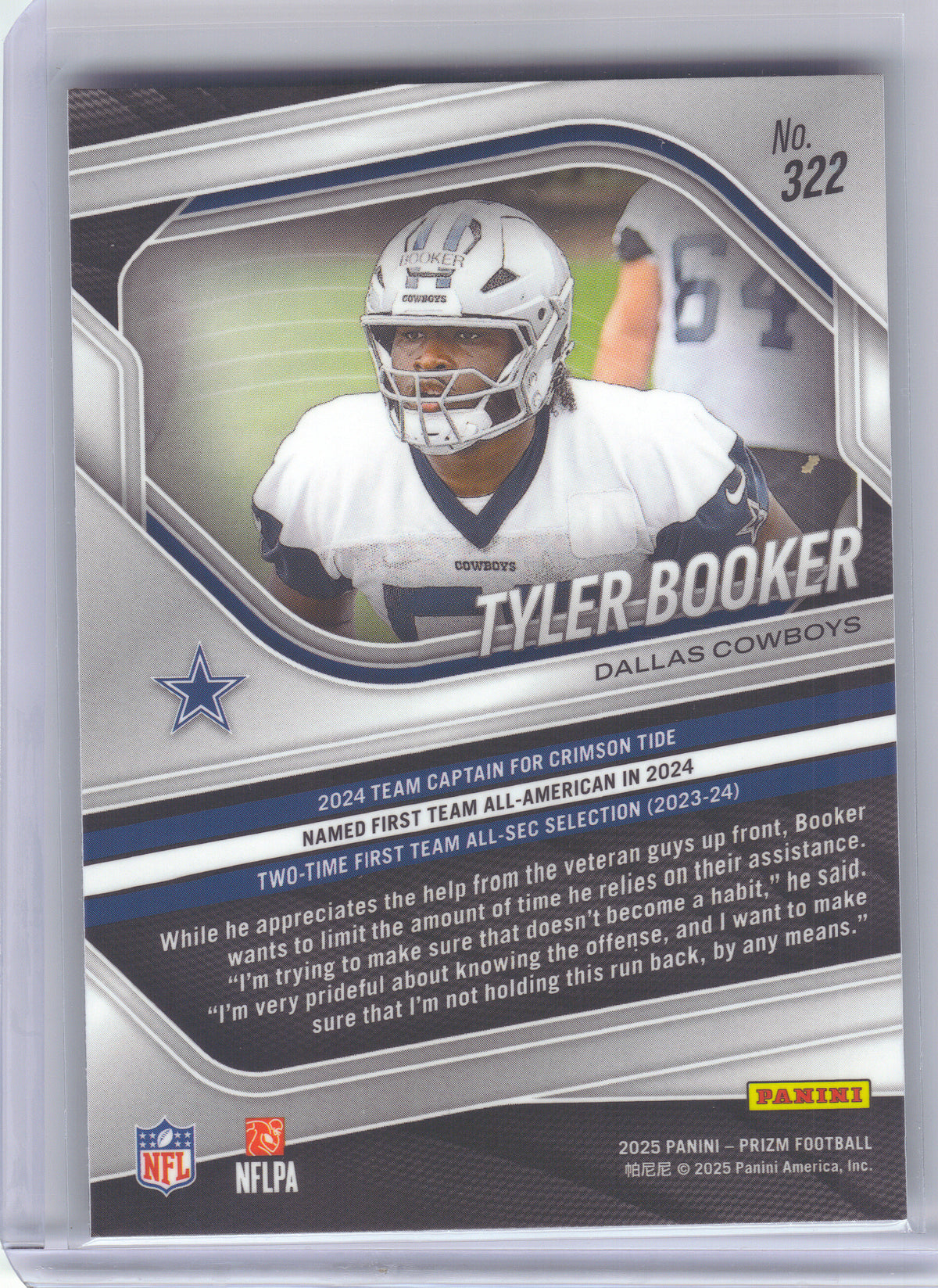 2025 Panini Prizm #322 Tyler Booker Dallas Cowboys RC