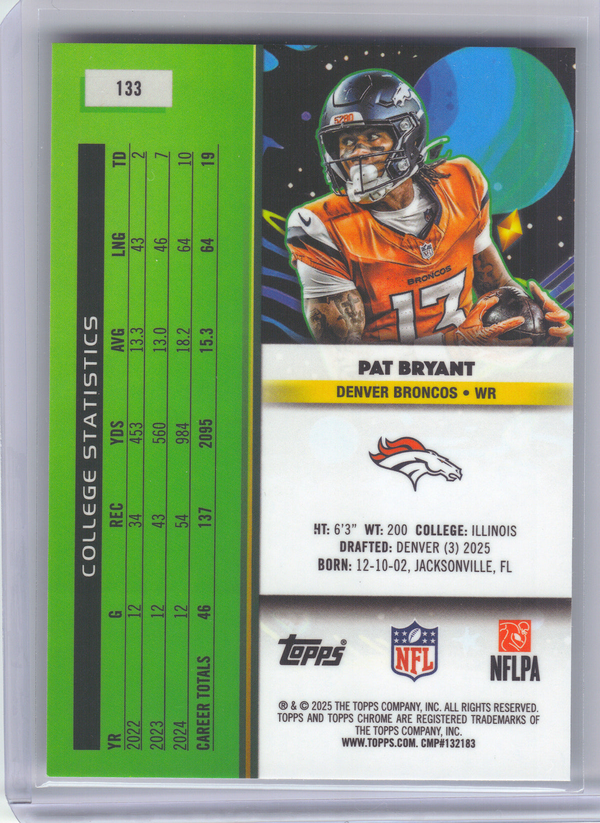 2025 Topps Chrome Cosmic #133 Pat Bryant Denver Broncos RC