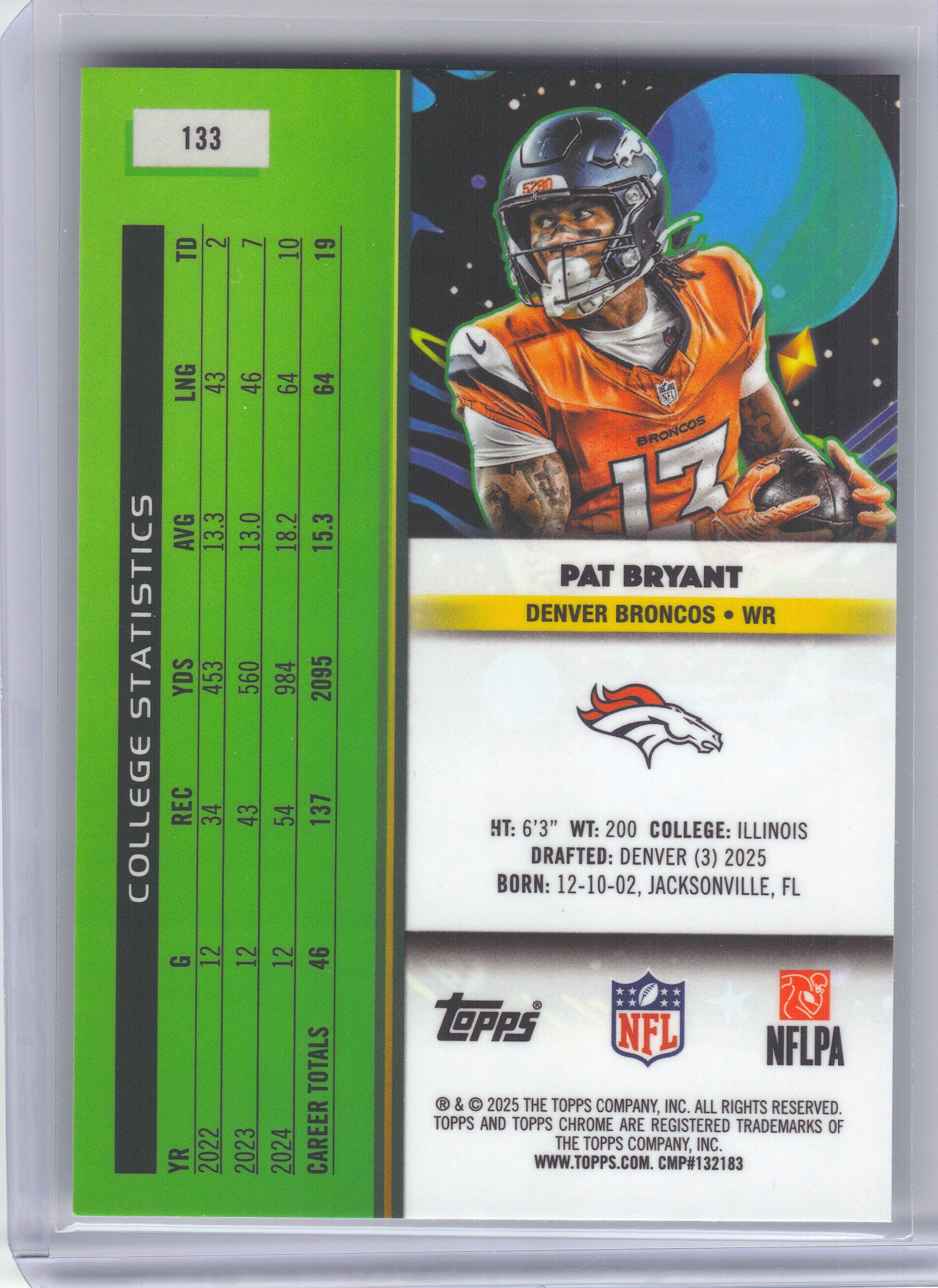 2025 Topps Chrome Cosmic #133 Pat Bryant Denver Broncos RC