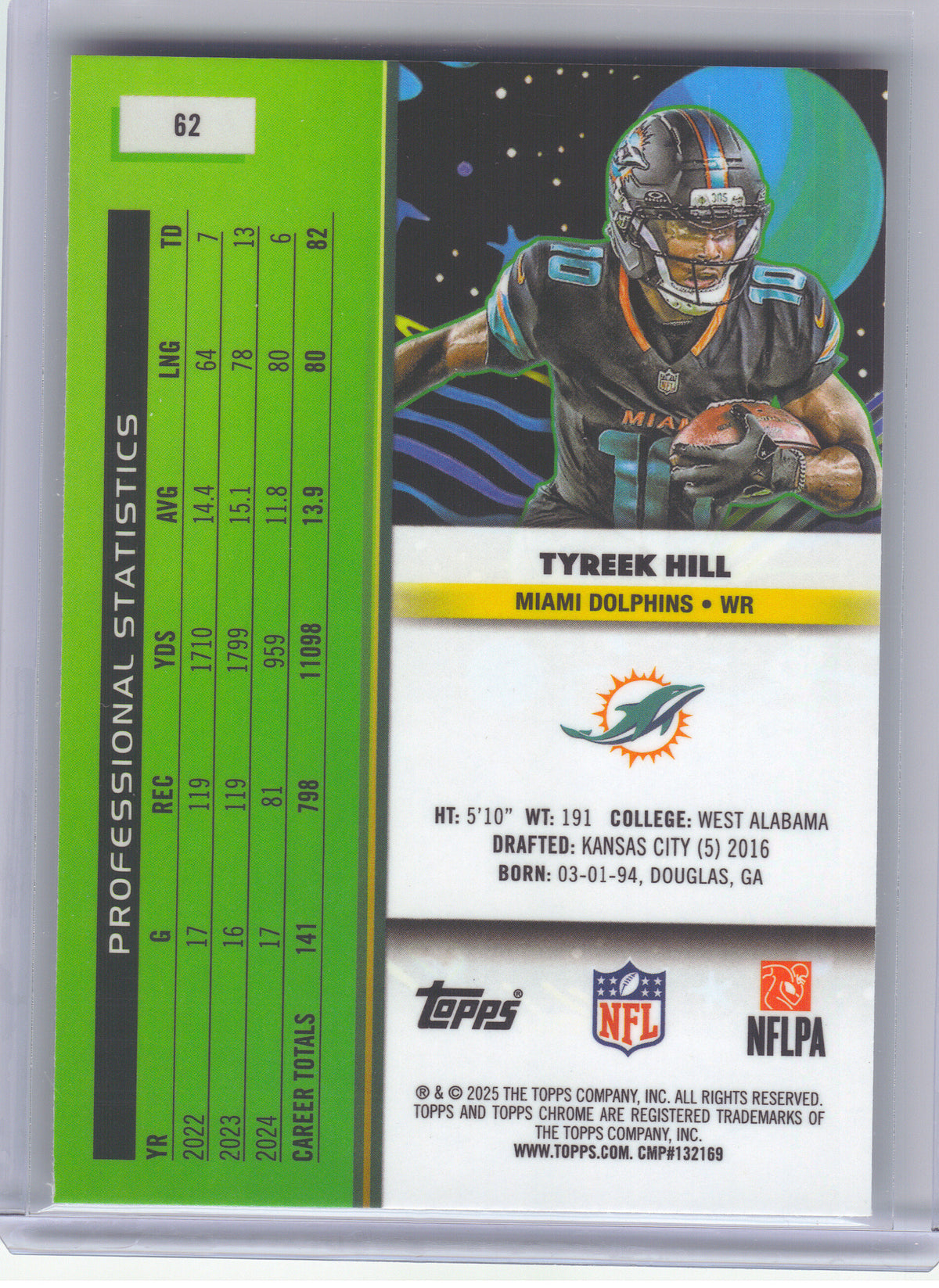 2025 Topps Chrome Cosmic #62 Tyreek Hill Miami Dolphins