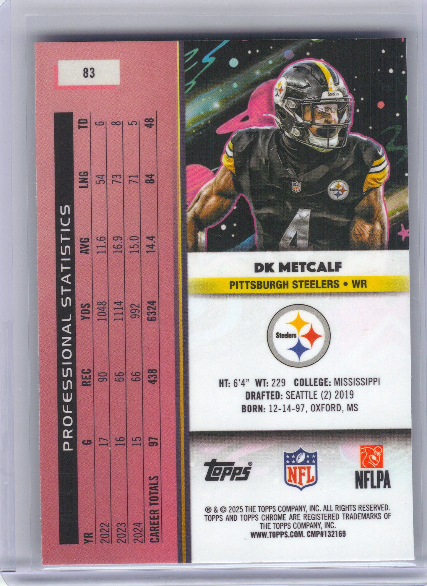 2025 Topps Chrome Cosmic #83 DK Metcalf Pittsburgh Steelers