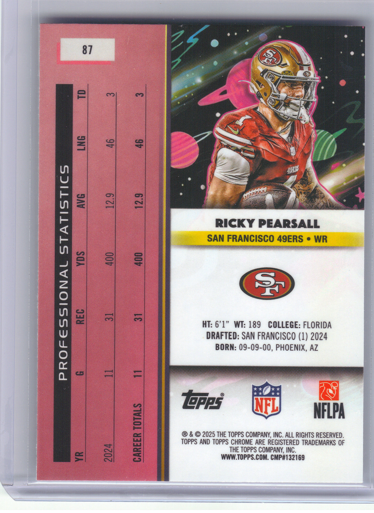 2025 Topps Chrome Cosmic #87 Ricky Pearsall San Francisco 49ers