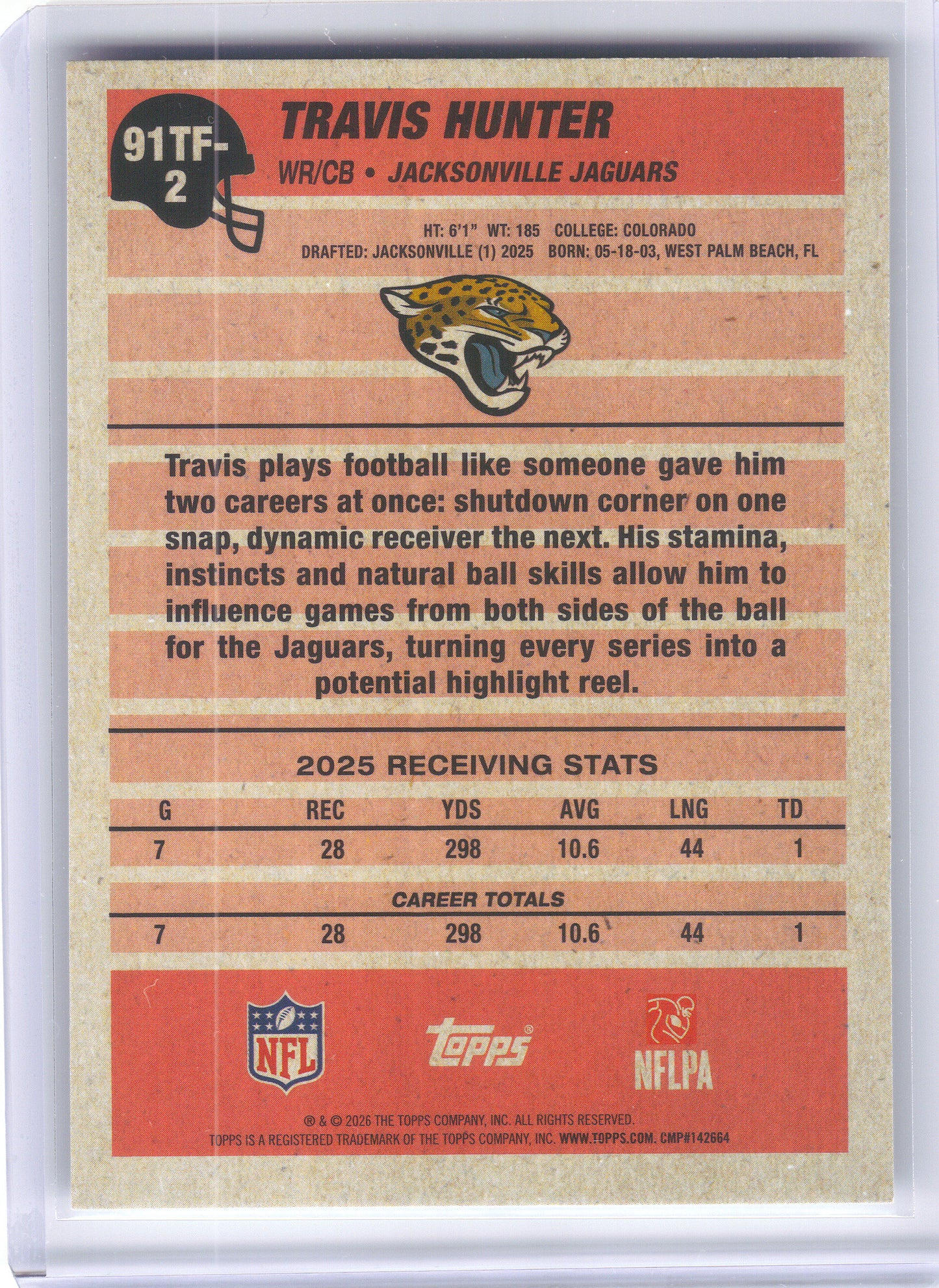 2026 Topps Flagship #91TF-2 Travis Hunter 1991 Topps Football Jacksonville Jaguars