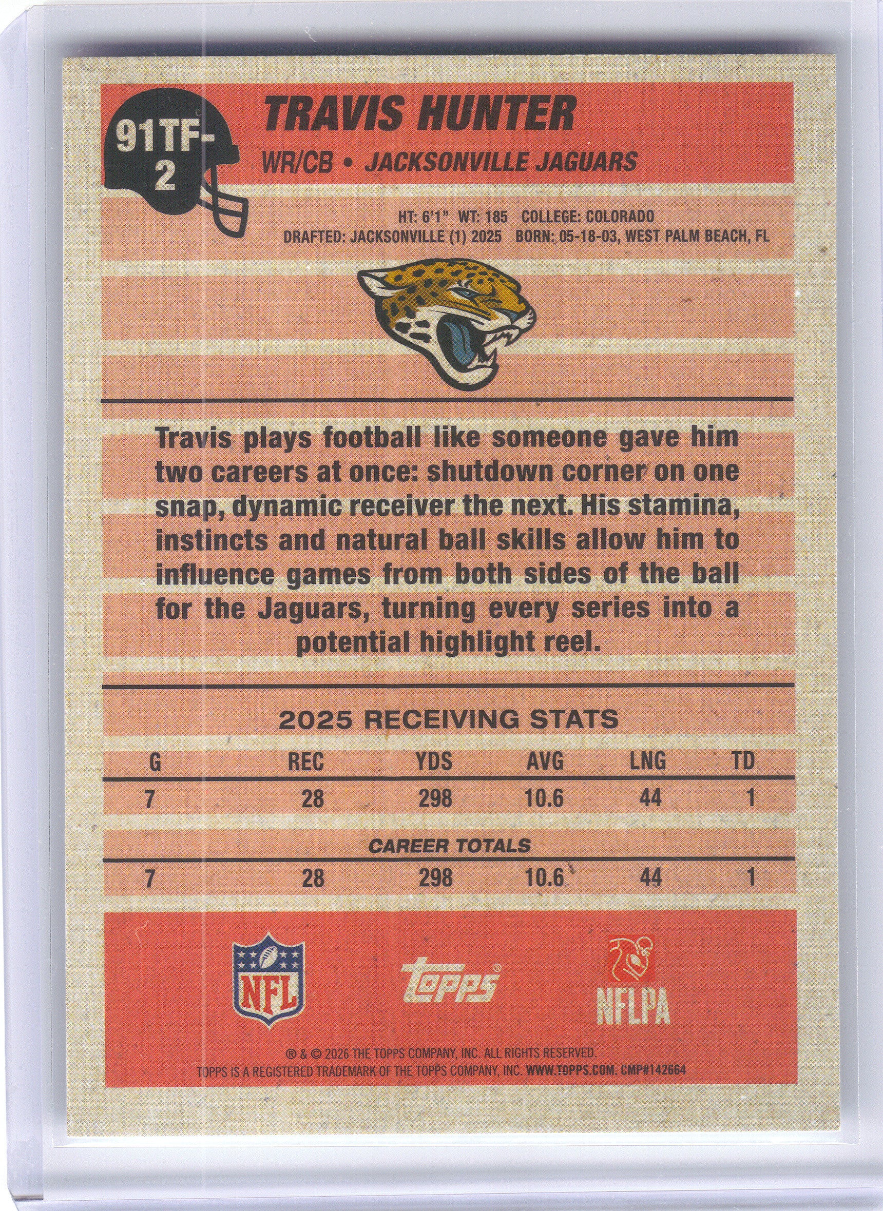 2026 Topps Flagship #91TF-2 Travis Hunter 1991 Topps Football Jacksonville Jaguars