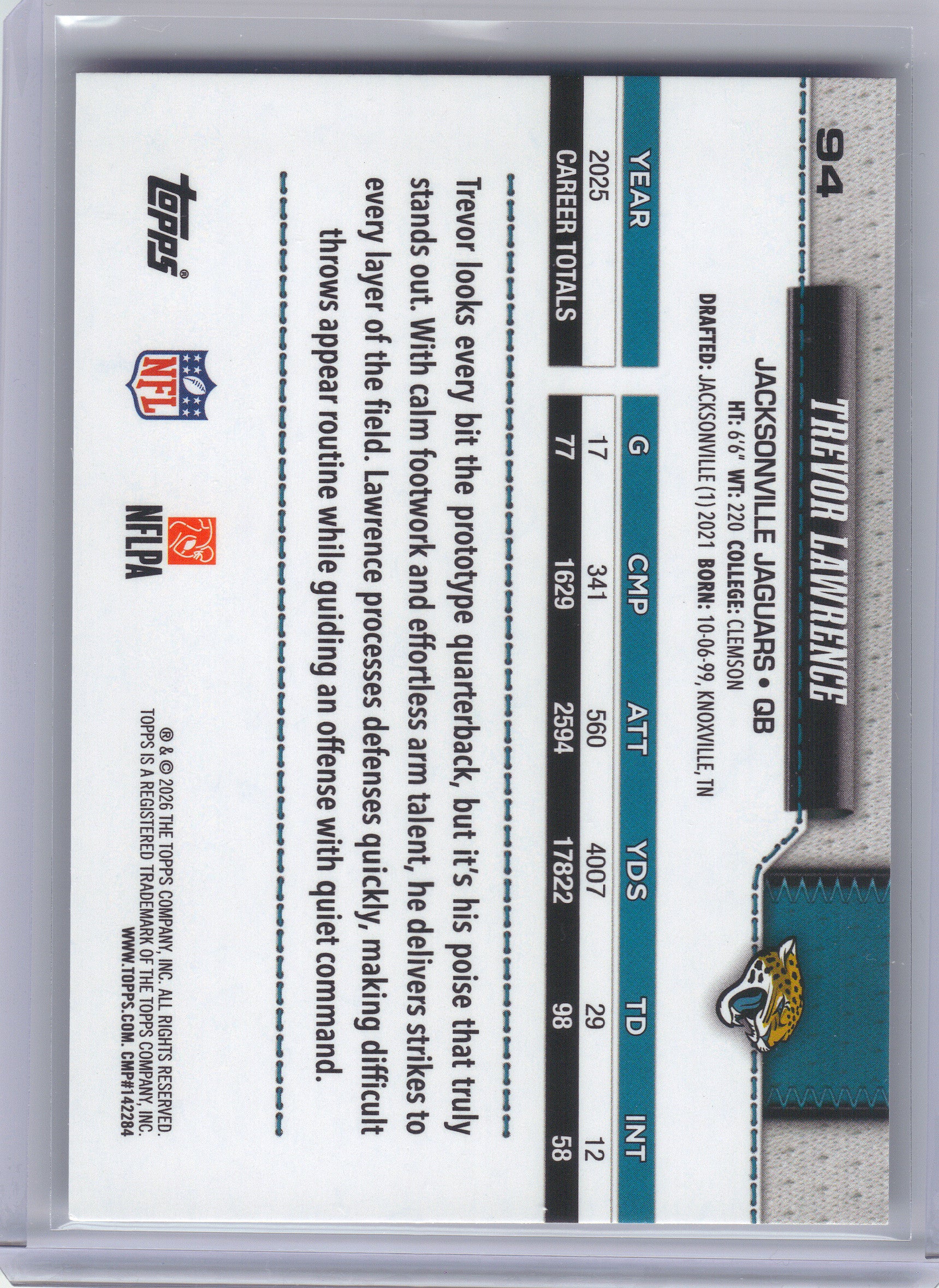 2026 Topps Flagship #94 Trevor Lawrence Holo Foil Jacksonville Jaguars
