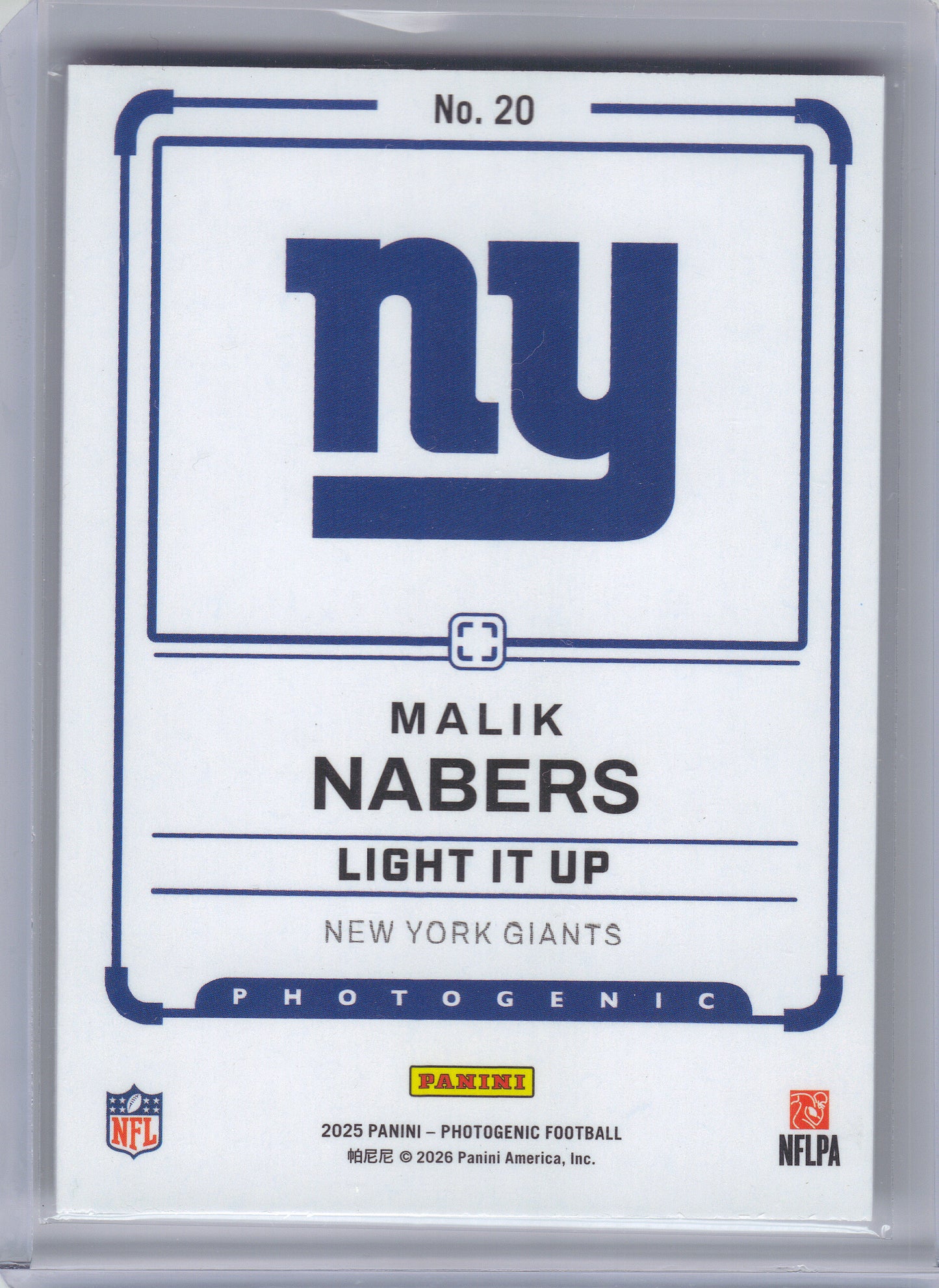 2025 Panini Photogenic #20 Malik Nabers Light It Up New York Giants