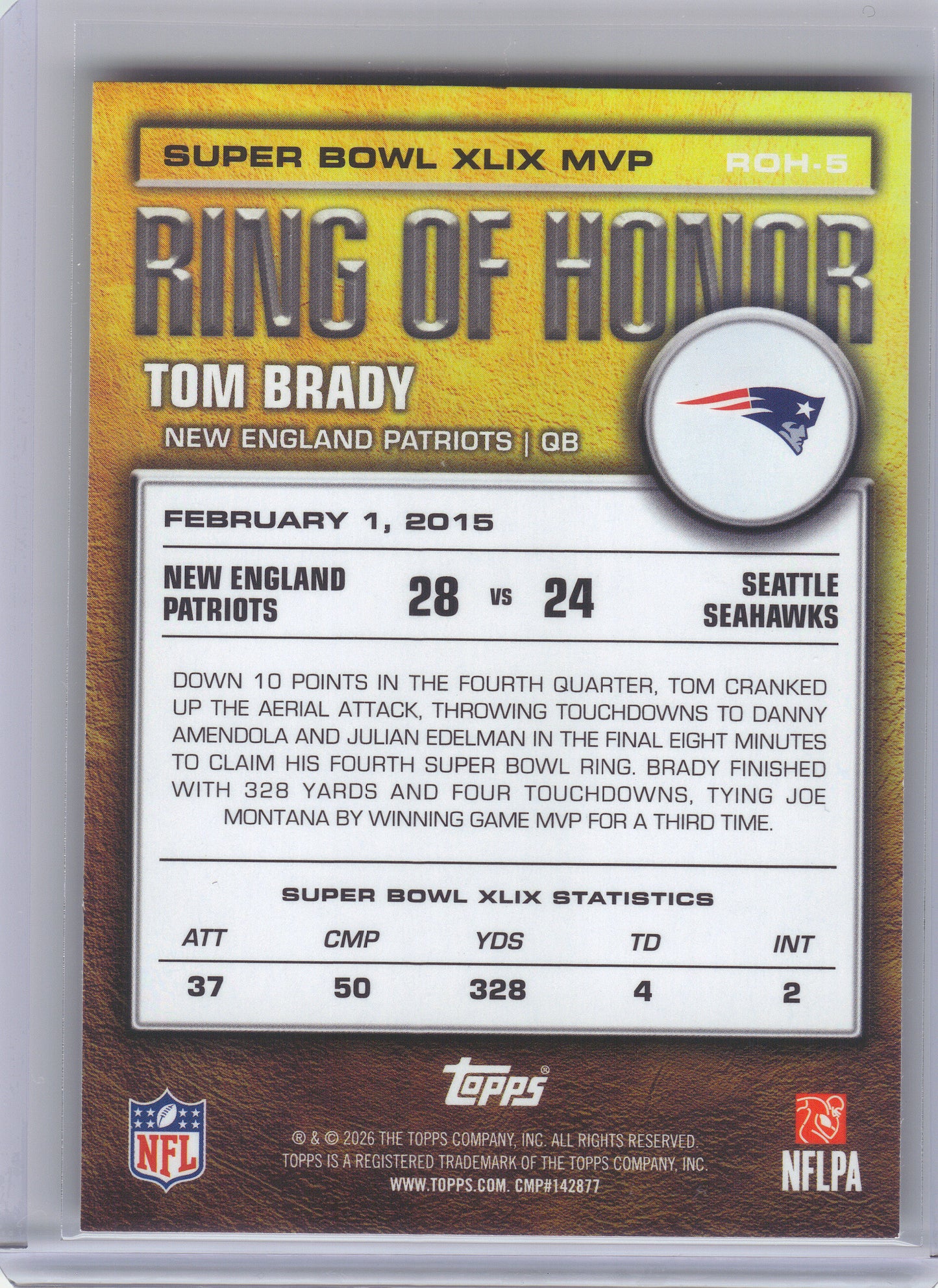 2026 Topps Flagship #ROH-5 Tom Brady Ring of Honor New England Patriots