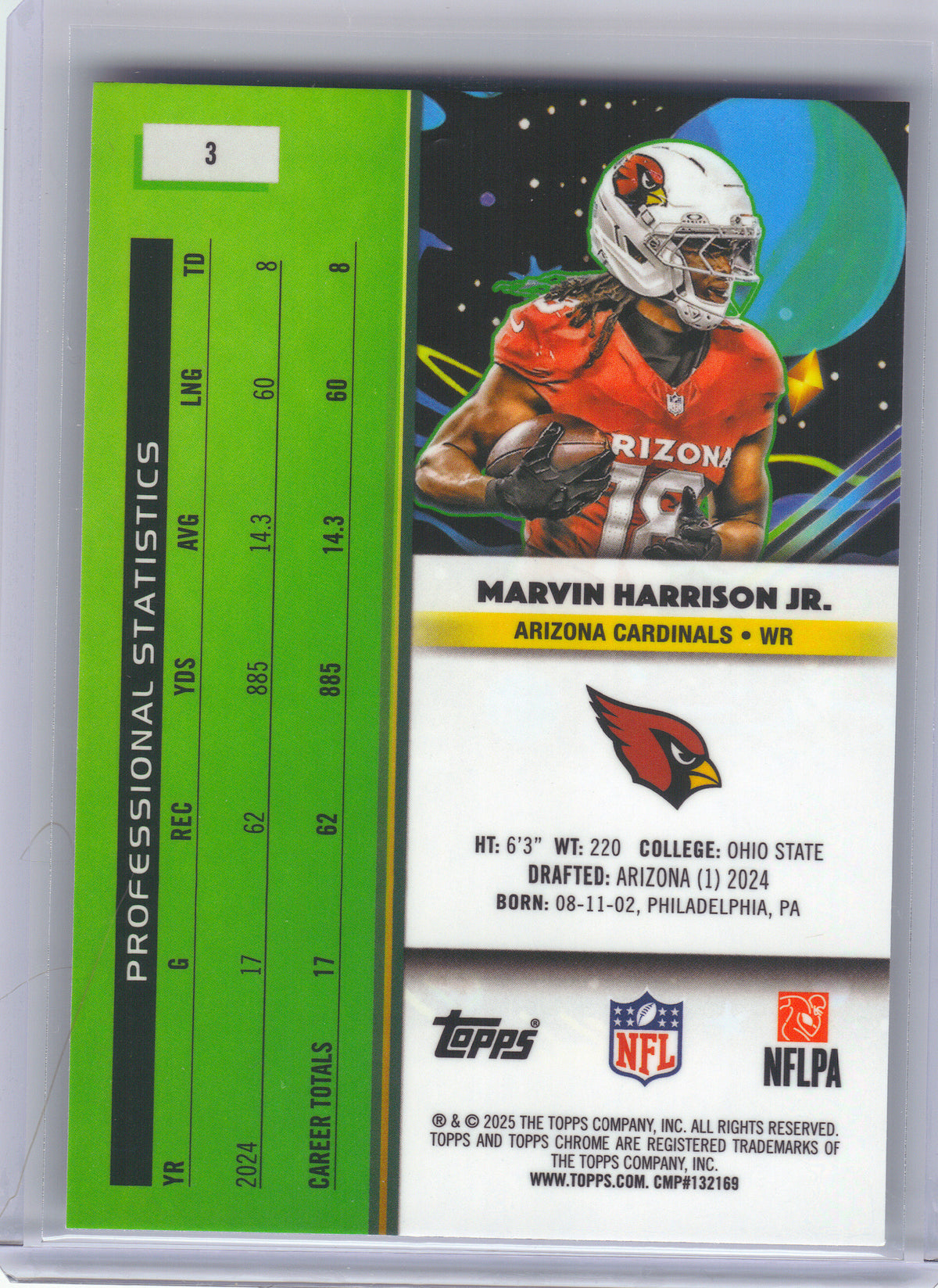 2025 Topps Chrome Cosmic #3 Marvin Harrison Jr. Arizona Cardinals
