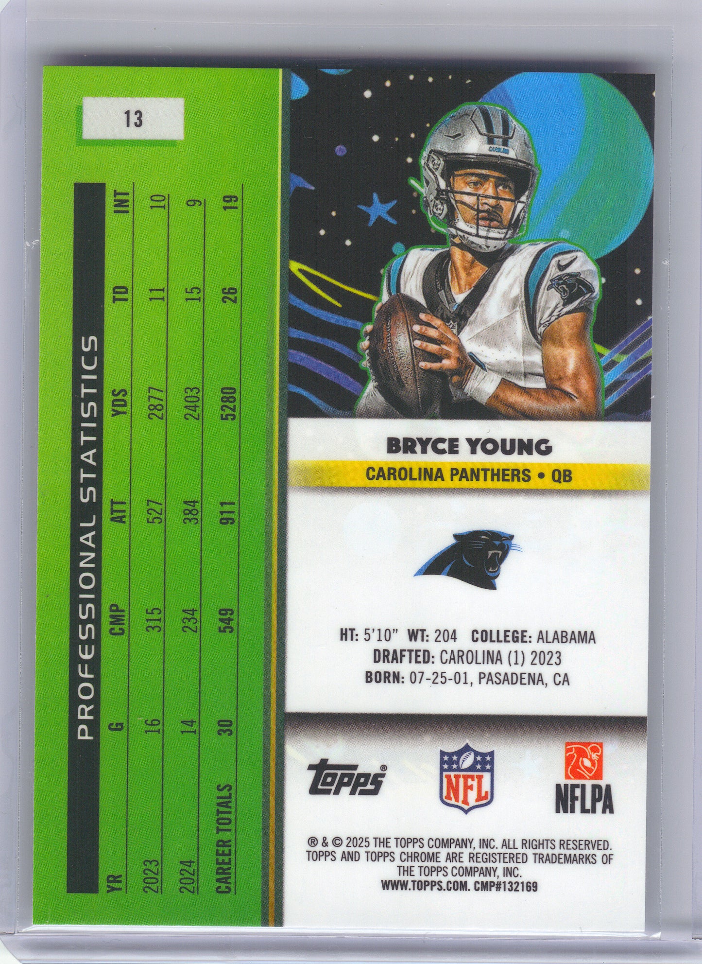 2025 Topps Chrome Cosmic #13 Bryce Young Carolina Panthers