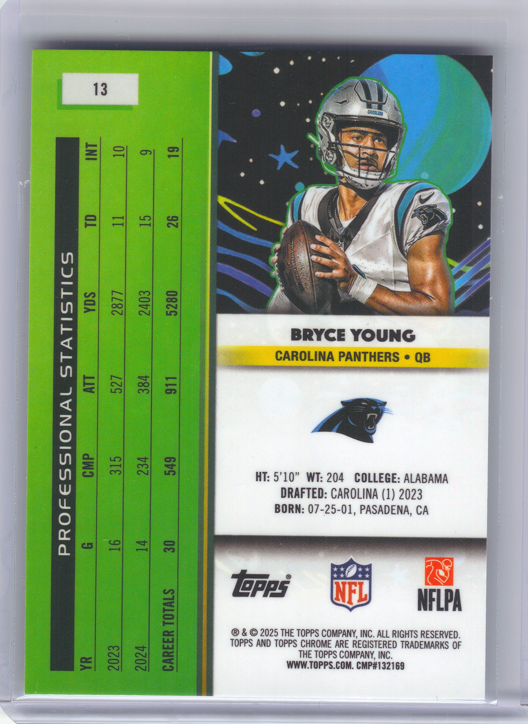 2025 Topps Chrome Cosmic #13 Bryce Young Carolina Panthers