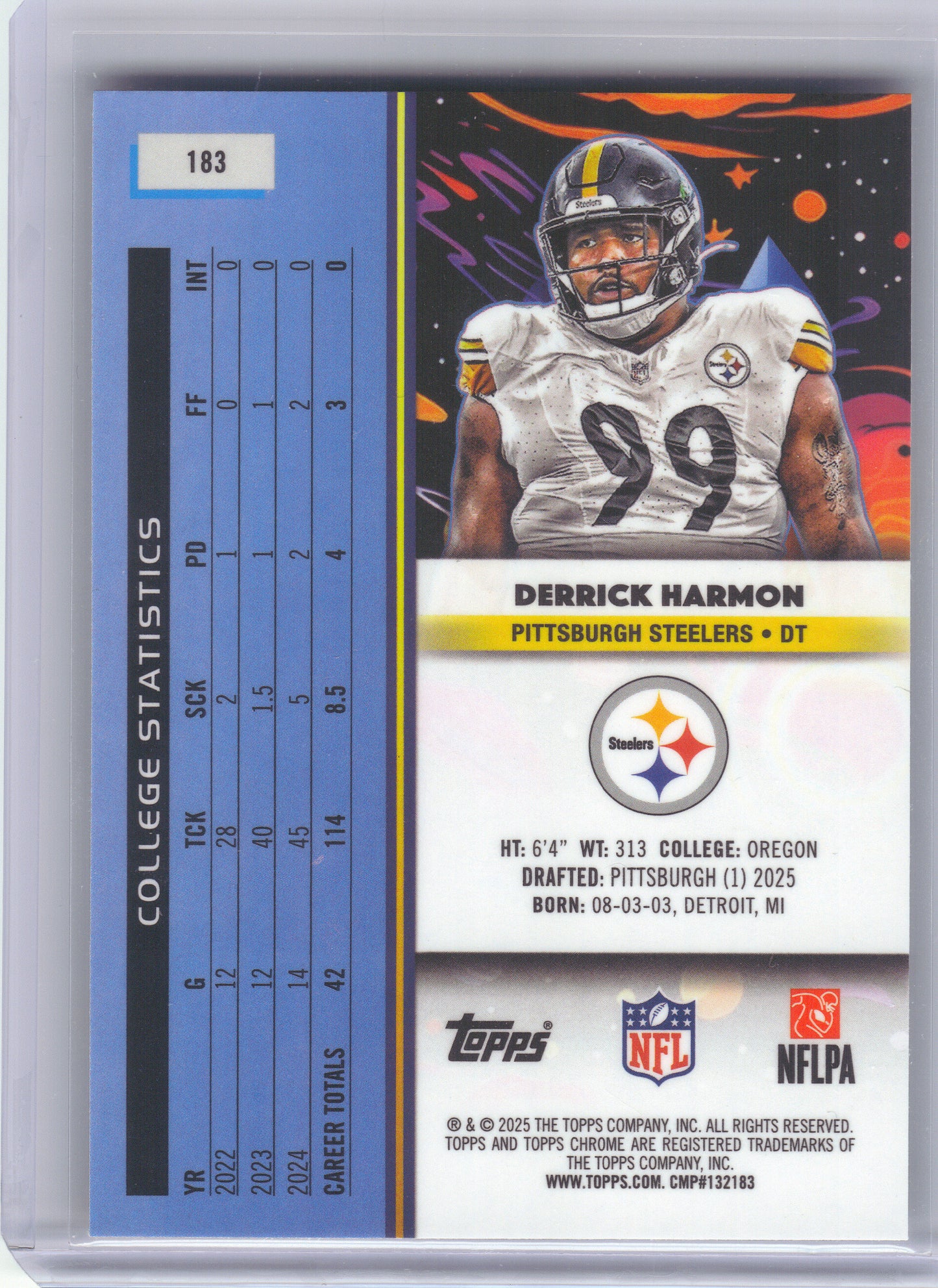 2025 Topps Chrome Cosmic #183 Derrick Harmon Pittsburgh Steelers RC