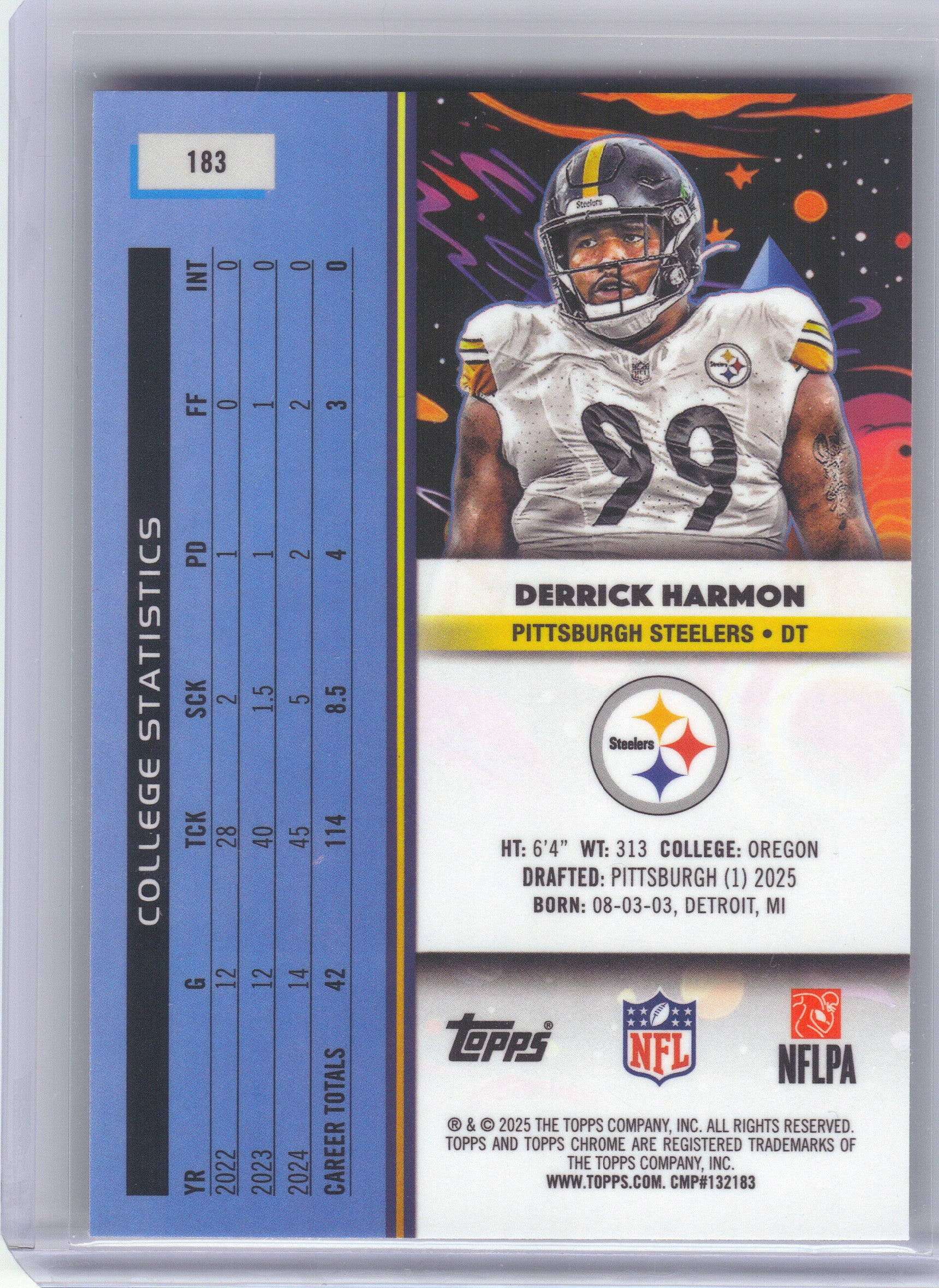 2025 Topps Chrome Cosmic #183 Derrick Harmon Pittsburgh Steelers RC