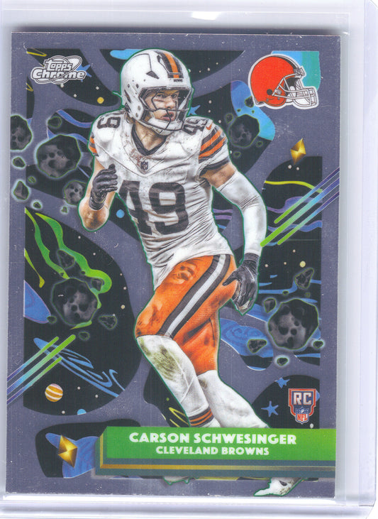 2025 Topps Chrome Cosmic #123 Carson Schwesinger Purple Nebula Refractor #/150 Cleveland Browns SN, RC