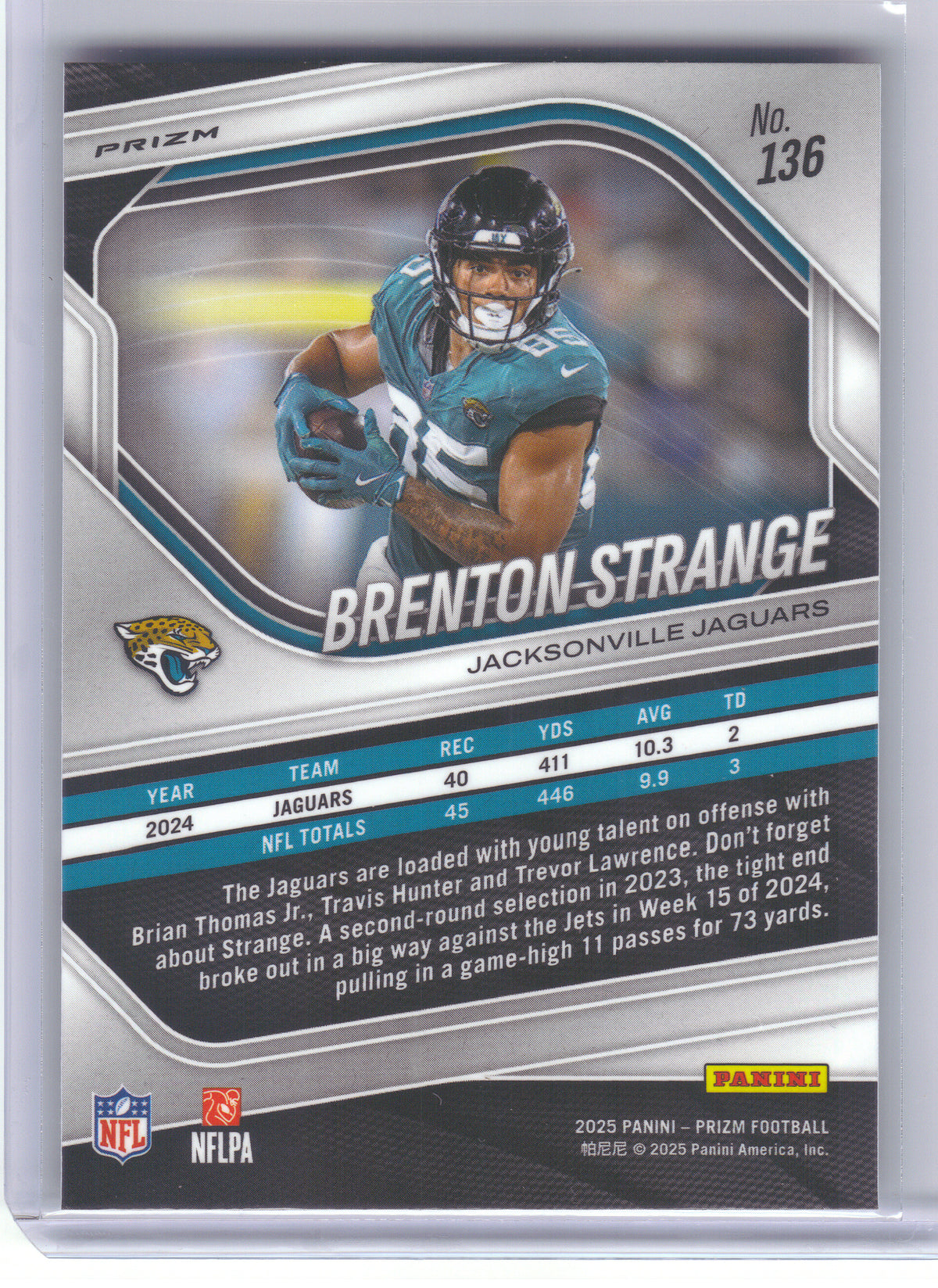 2025 Panini Prizm #136 Brenton Strange Silver Jacksonville Jaguars