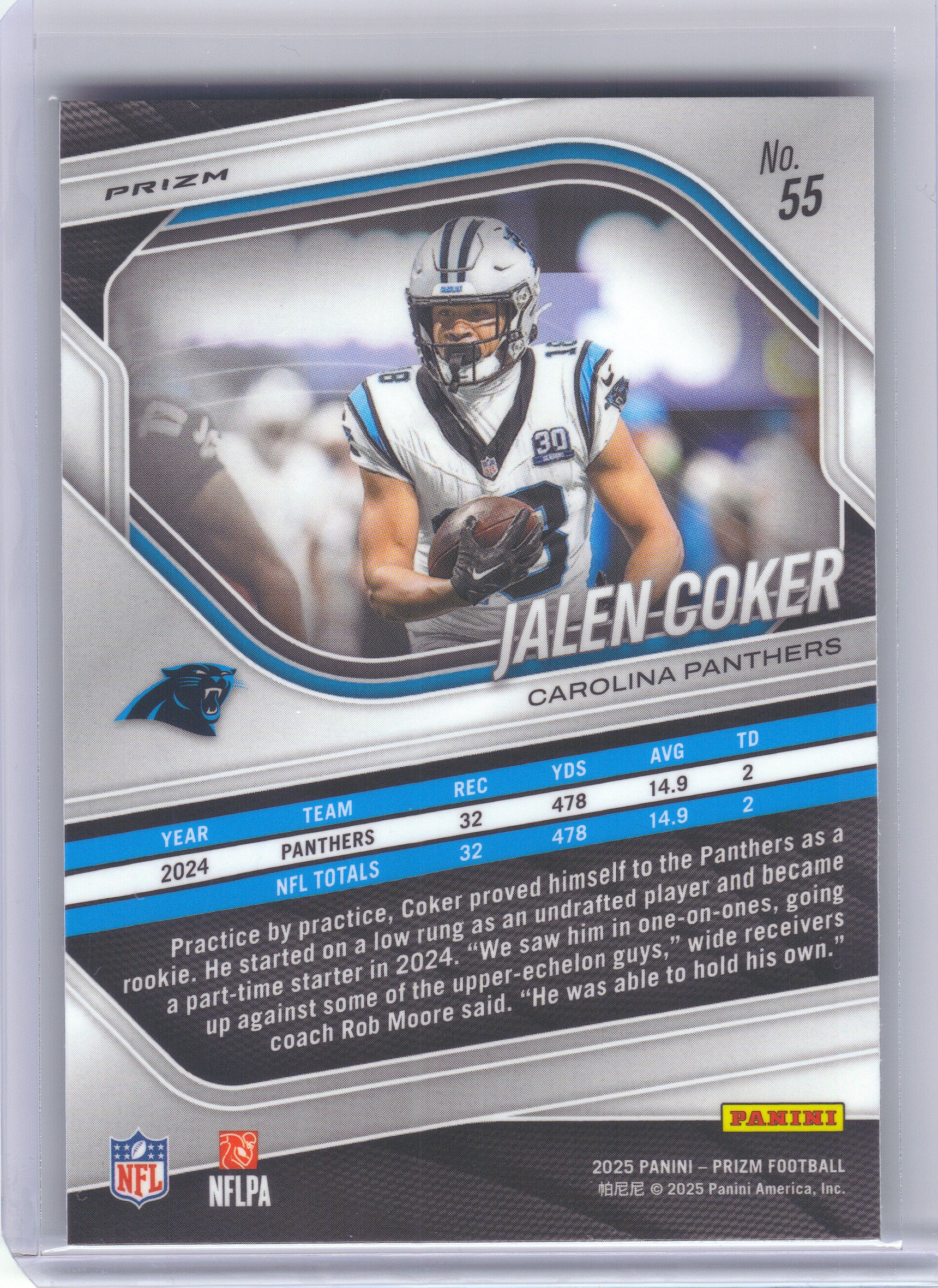 2025 Panini Prizm #55 Jalen Coker Silver Carolina Panthers