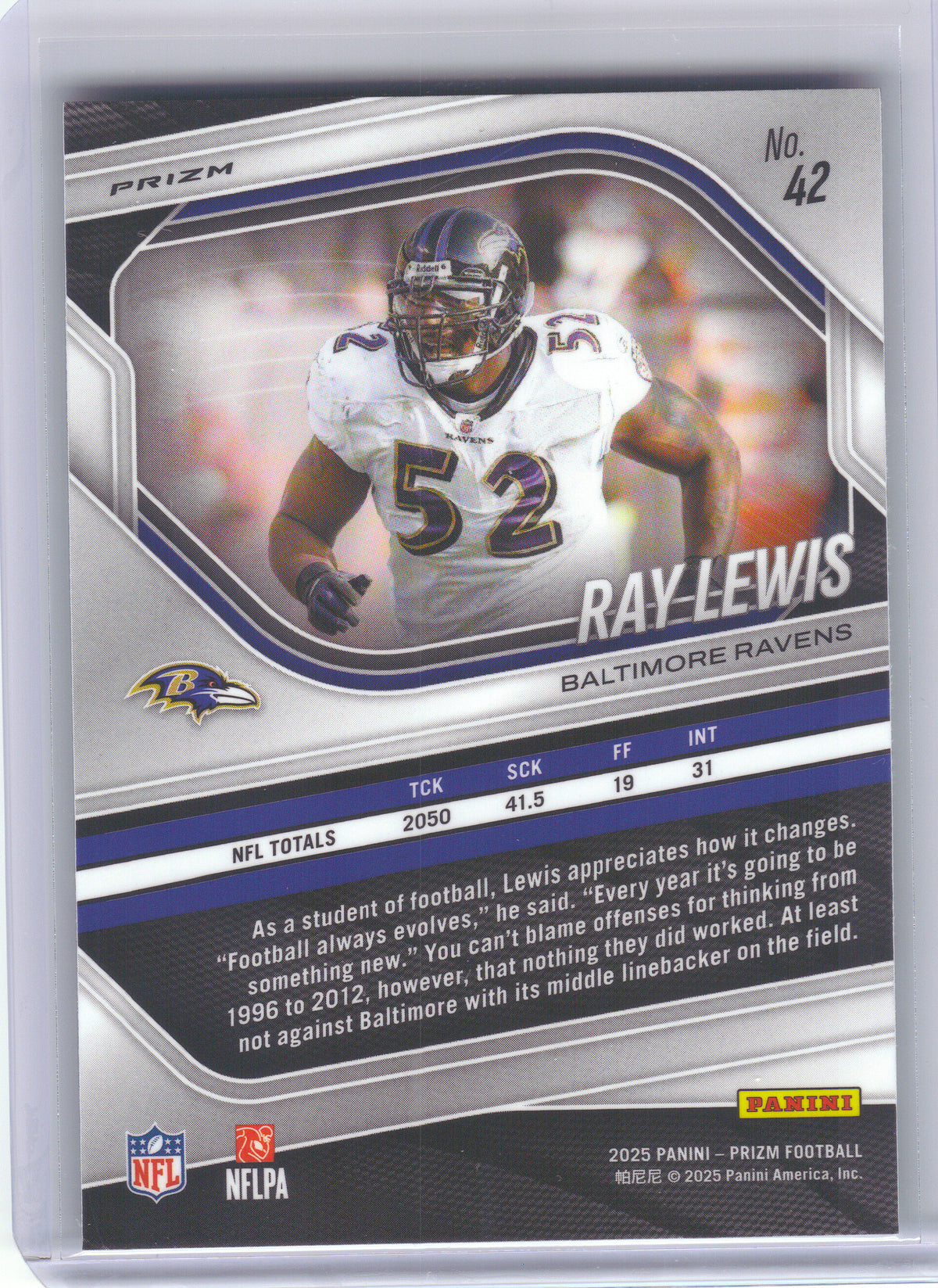 2025 Panini Prizm #42 Ray Lewis Neon Green Pulsar Baltimore Ravens