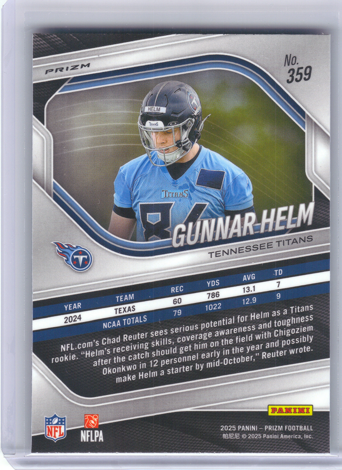 2025 Panini Prizm #359 Gunnar Helm Neon Green Pulsar Tennessee Titans