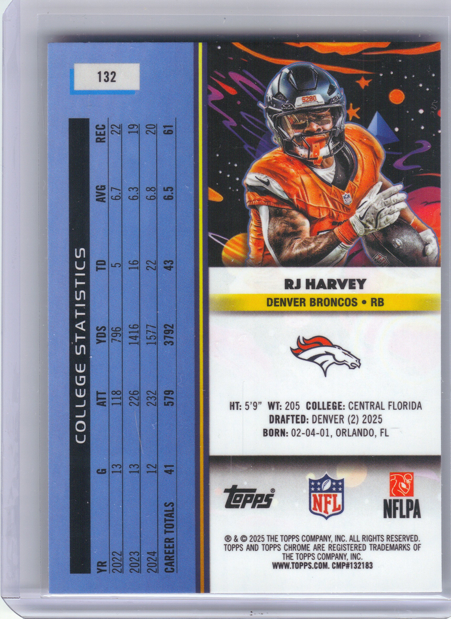 2025 Topps Chrome Cosmic #132 RJ Harvey Nucleus Refractor Denver Broncos RC