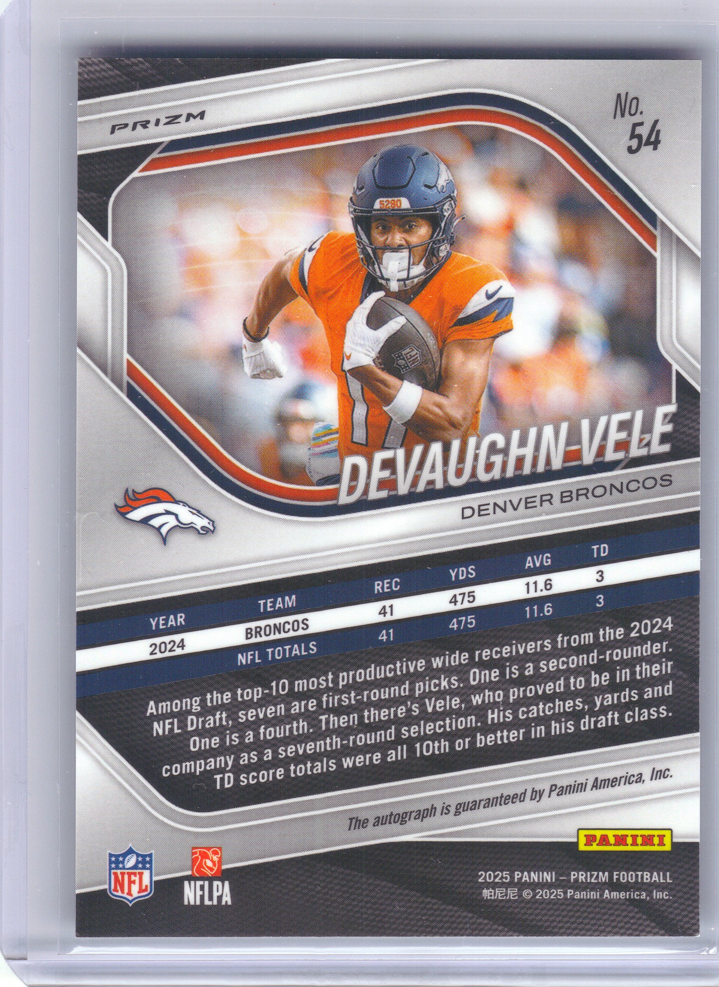 2025 Panini Prizm #54 Devaughn Vele Prizm Autographs Silver Denver Broncos AU