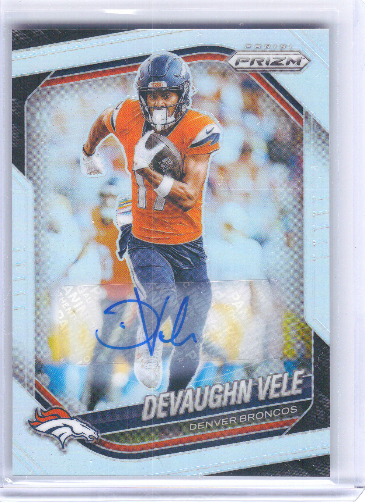 2025 Panini Prizm #54 Devaughn Vele Prizm Autographs Silver Denver Broncos AU