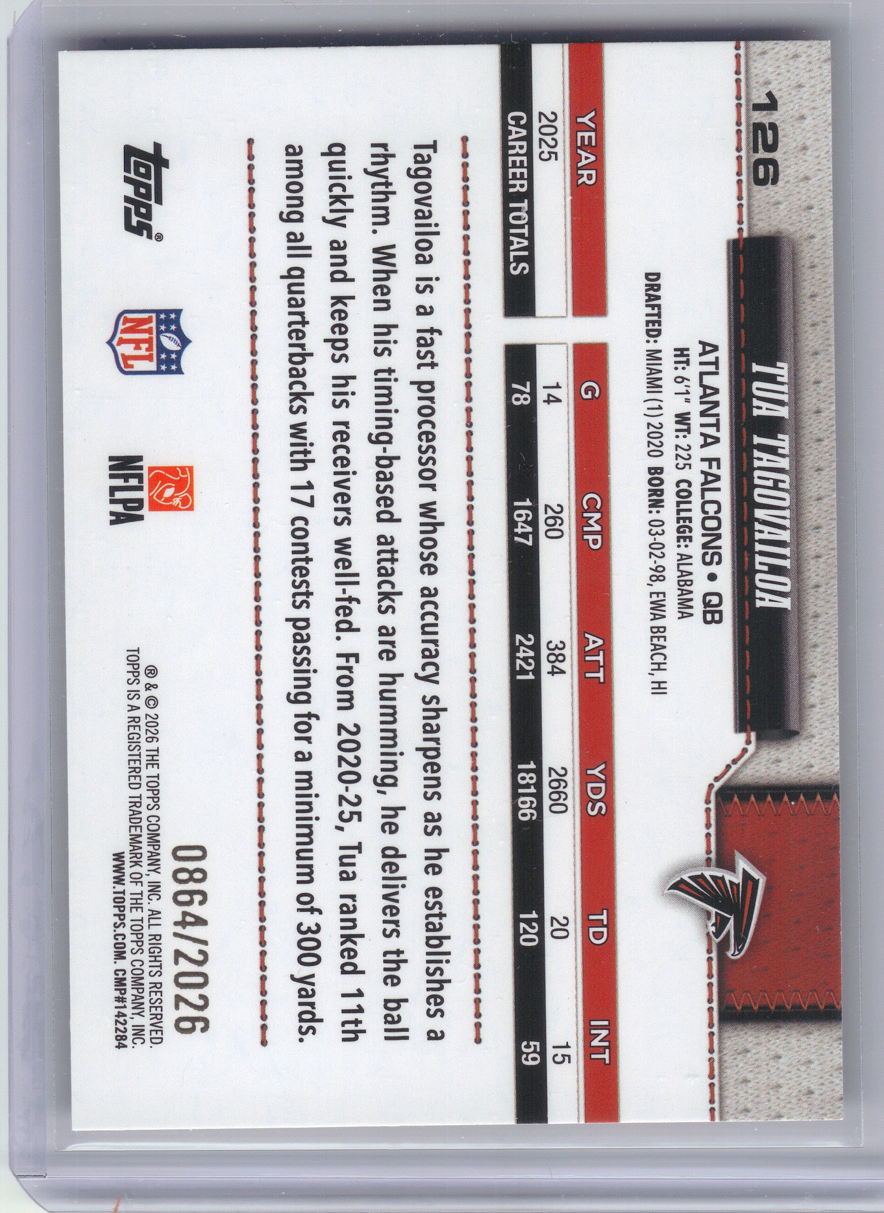 2026 Topps Flagship #126 Tua Tagovailoa Gold #/2026 Atlanta Falcons SN