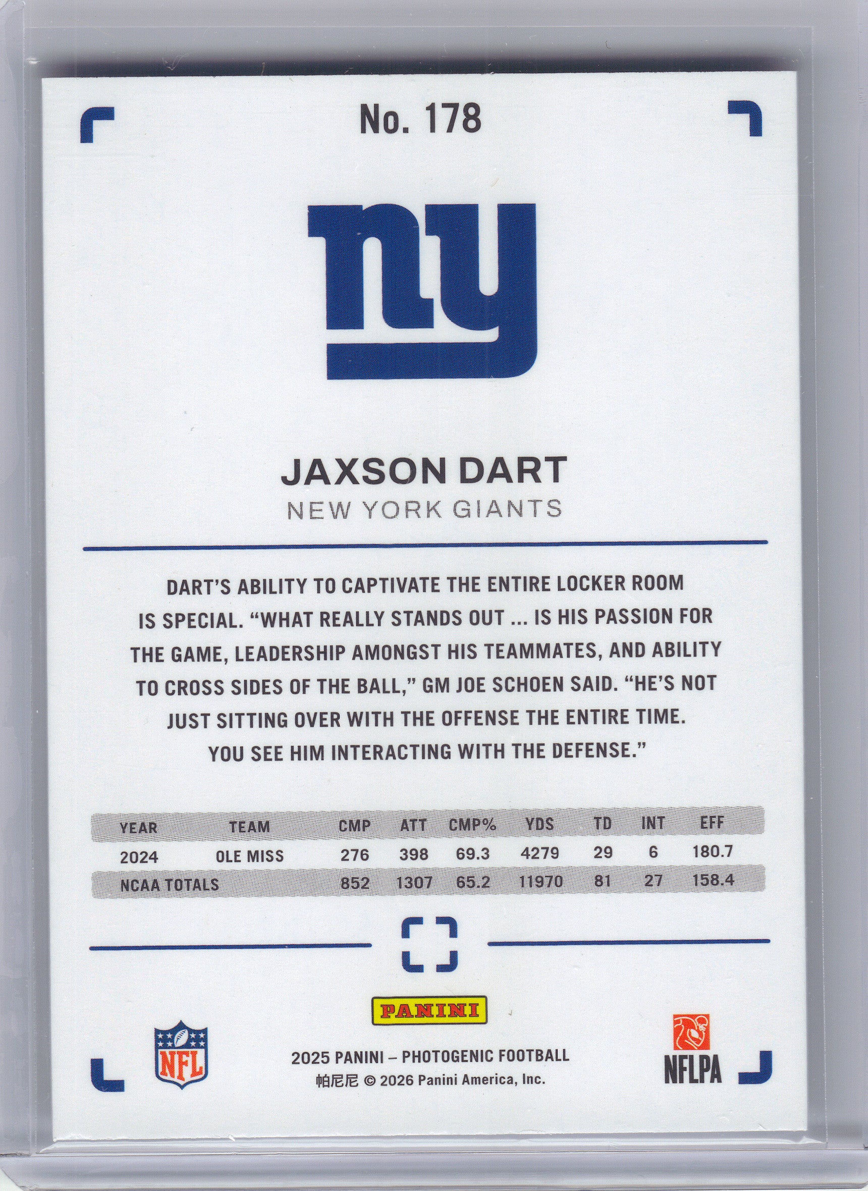 2025 Panini Photogenic #178 Jaxson Dart New York Giants RC