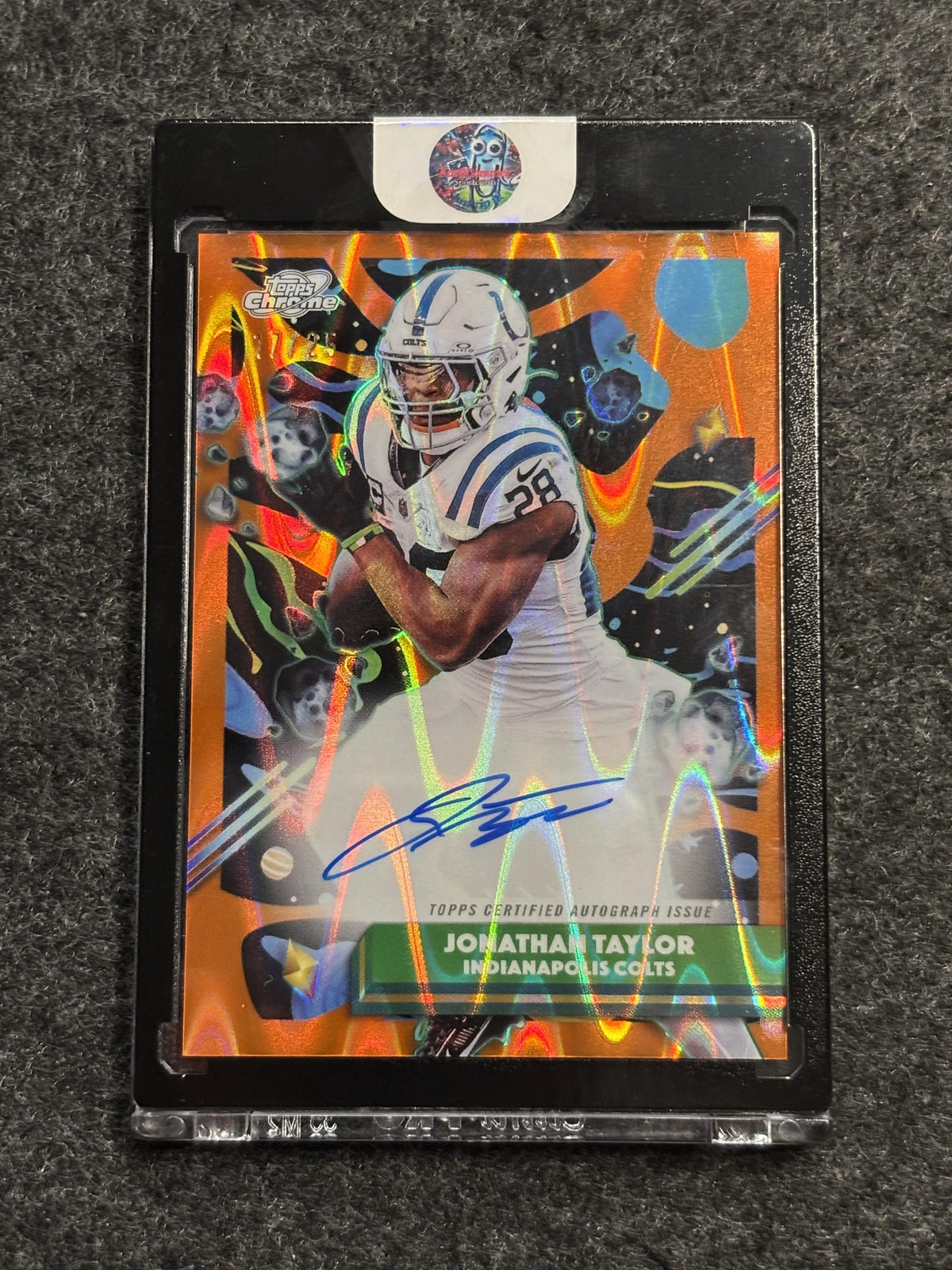 2025 Topps Chrome Cosmic #CCA-JT Jonathan Taylor Cosmic Chrome Autographs Orange Galactic Refractor #/25 Indianapolis Colts SN, AU