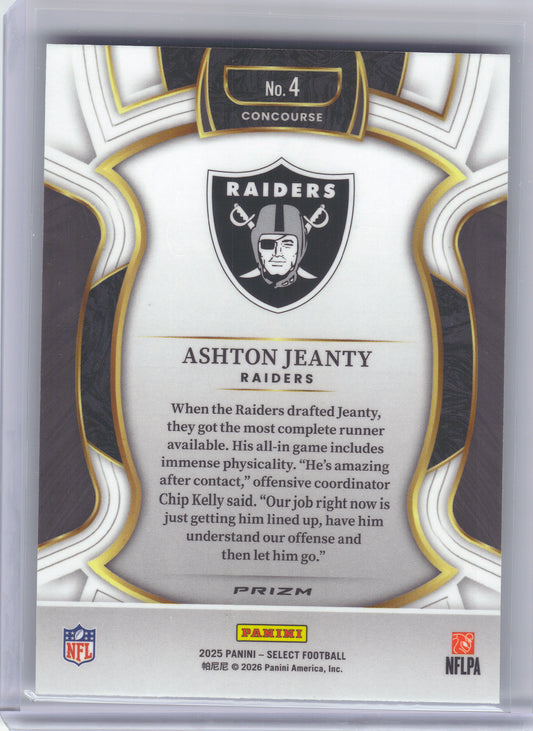 2025 Panini Select #4 Ashton Jeanty Silver Prizm Las Vegas Raiders RC
