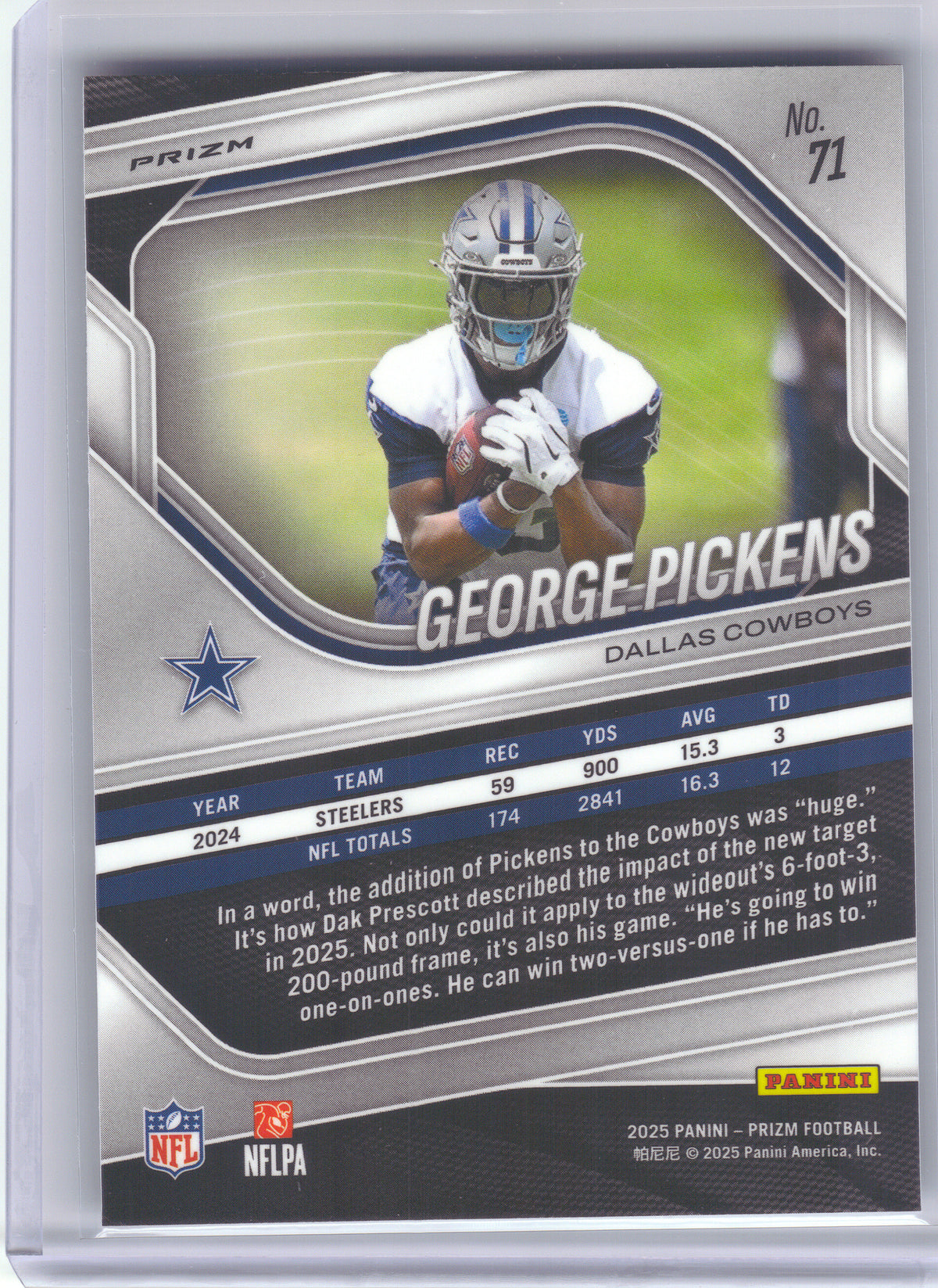 2025 Panini Prizm #71 George Pickens Lazer Dallas Cowboys