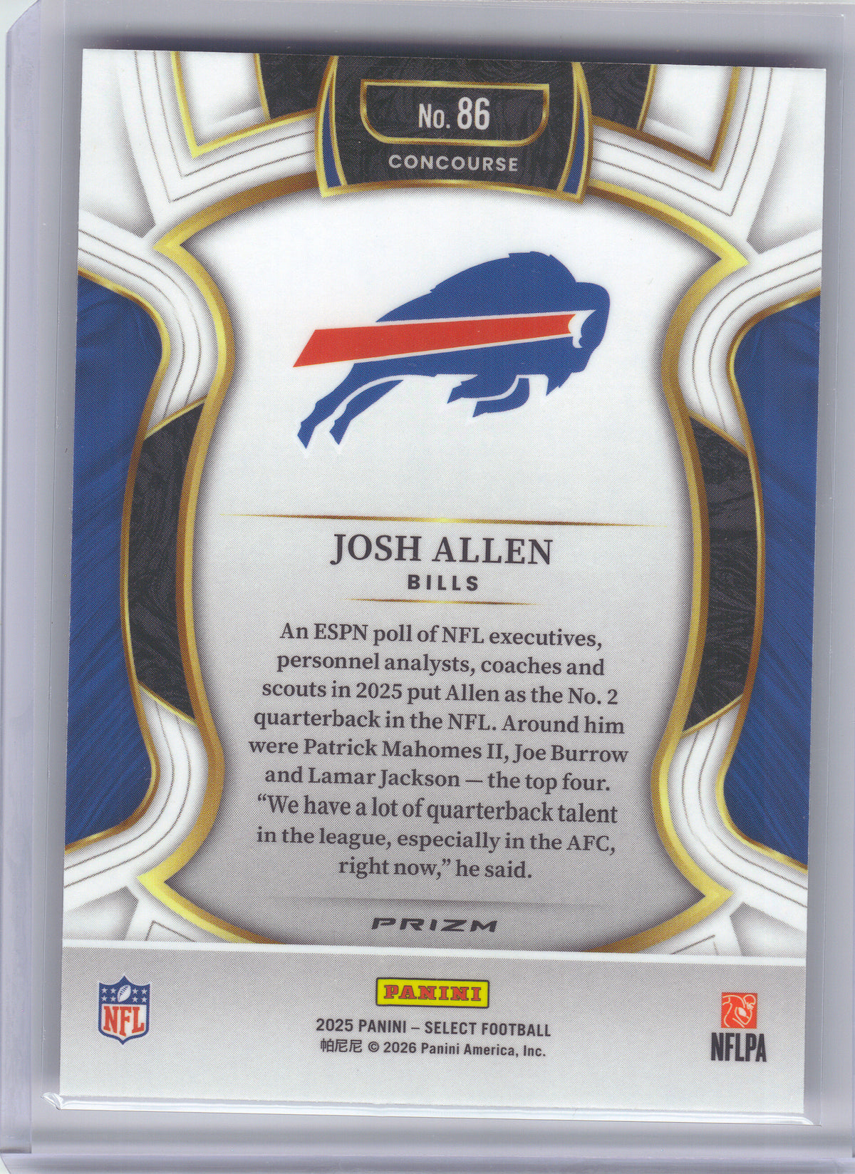 2025 Panini Select #86 Josh Allen Pink Prizm Shock Buffalo Bills