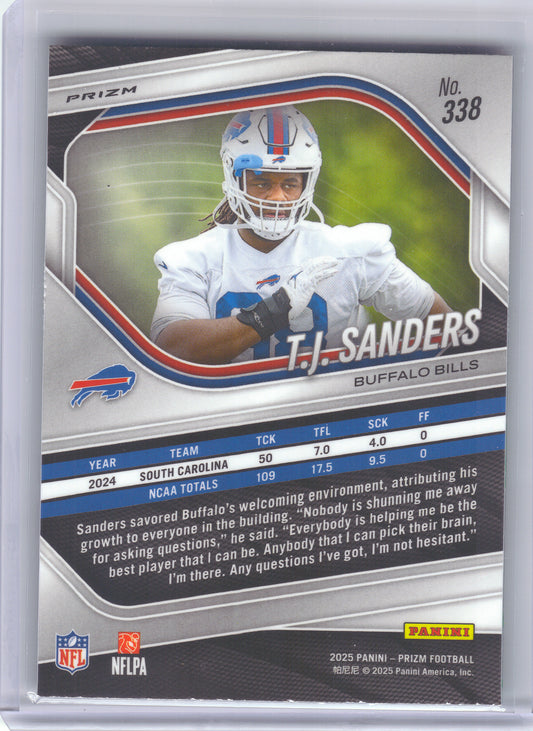 2025 Panini Prizm #338 T.J. Sanders Neon Green Pulsar Buffalo Bills