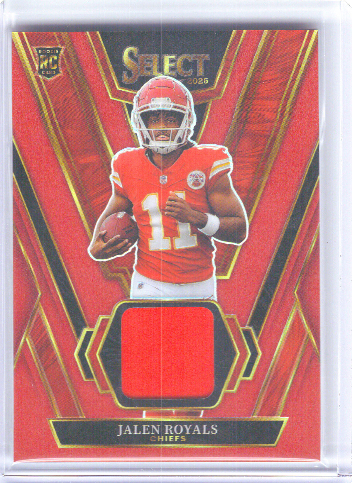 2025 Panini Select #RSW-JRS Jalen Royals Rookie Swatches Red Prizm Kansas City Chiefs MEM