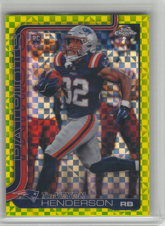 2025 Topps Chrome #328 TreVeyon Henderson Lime Green X-Fractor New England Patriots RC