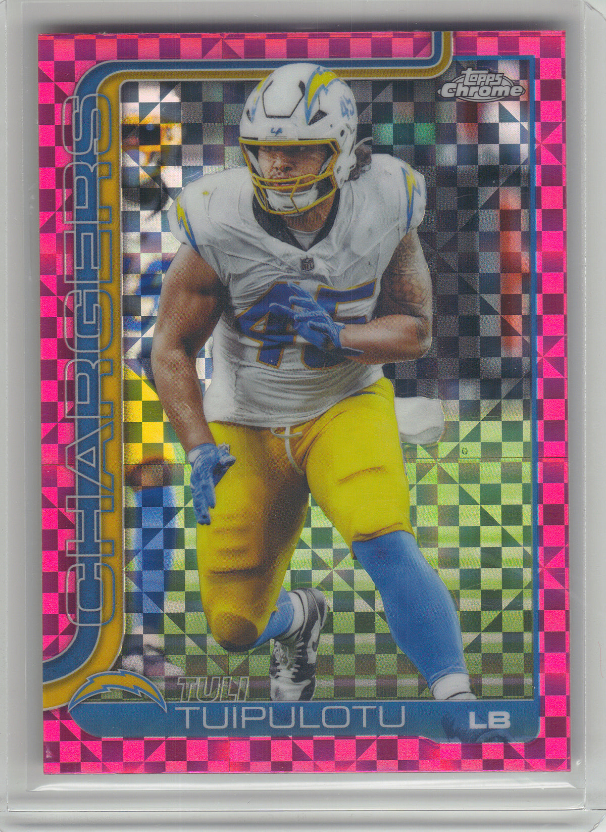 2025 Topps Chrome #163 Tuli Tuipulotu Hot Pink X-Fractor Los Angeles Chargers