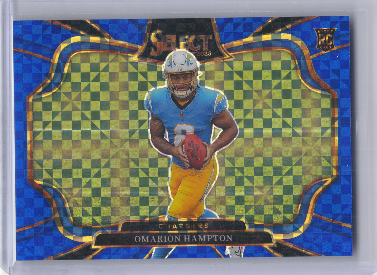 2025 Panini Select #402 Omarion Hampton Blue Prizm #/75 Los Angeles Chargers SN