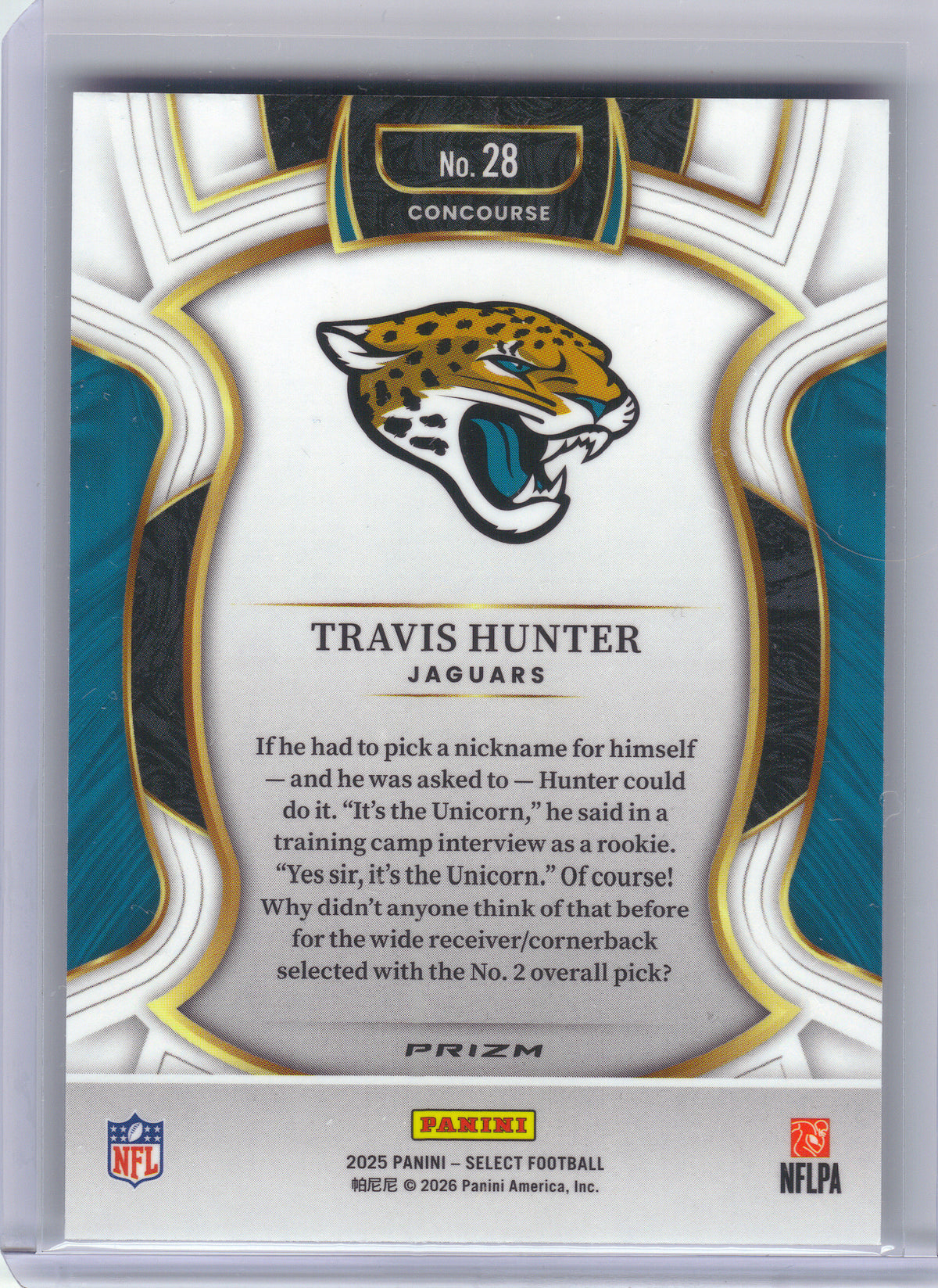2025 Panini Select #28 Travis Hunter Silver Prizm Jacksonville Jaguars RC