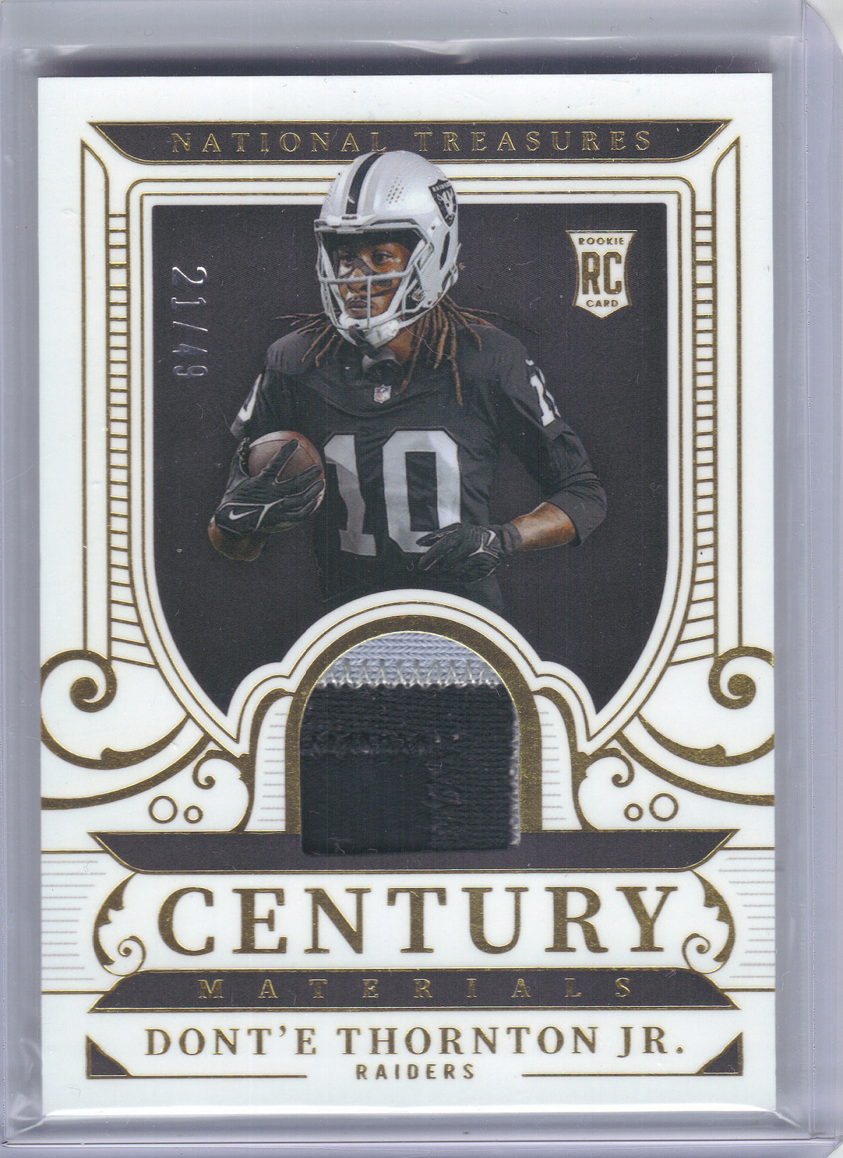 2025 Panini National Treasures #CM-DTJ Dont'e Thornton Jr. Century Materials Gold #/49 Las Vegas Raiders SN, MEM