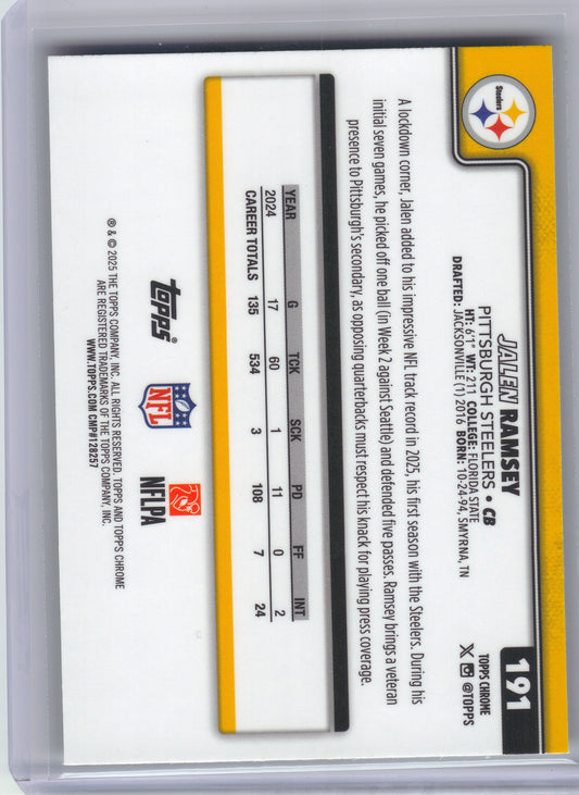 2025 Topps Chrome #191 Jalen Ramsey X-Fractor Pittsburgh Steelers