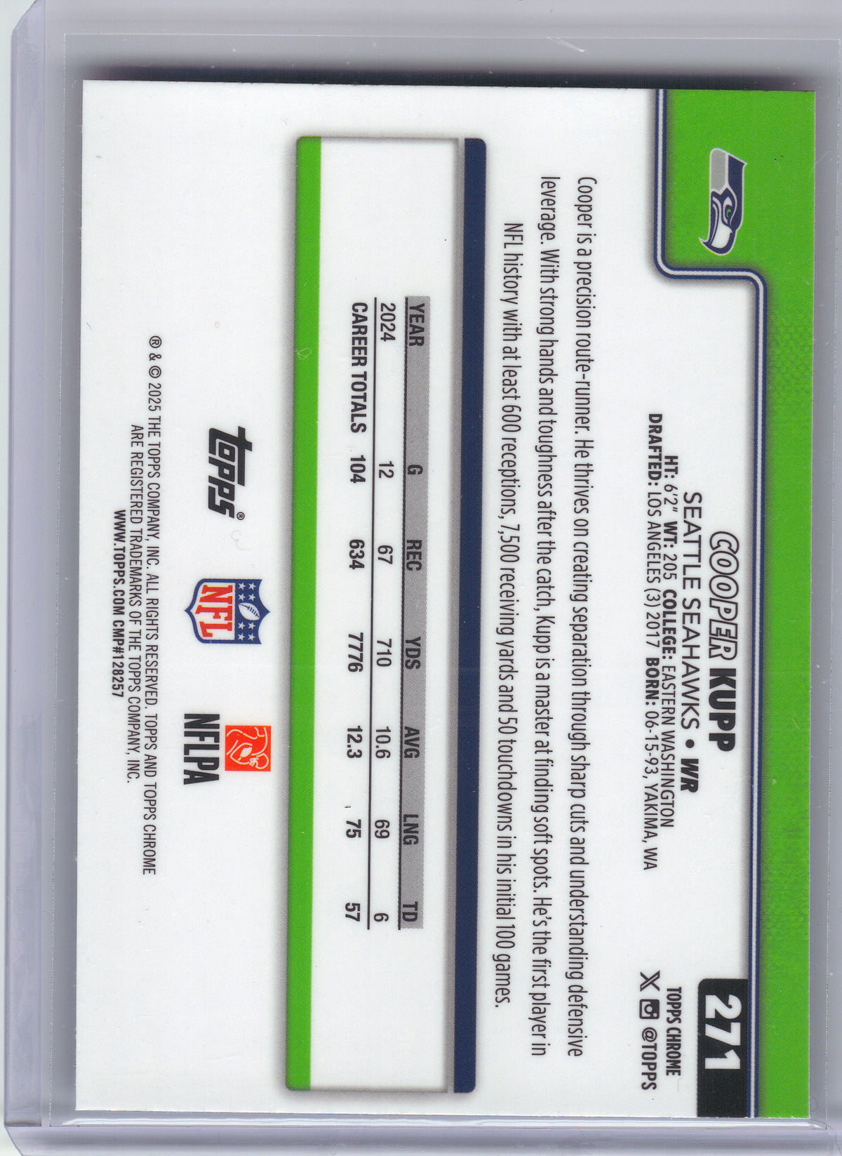 2025 Topps Chrome #271 Cooper Kupp Red White and Blue Refractor Seattle Seahawks