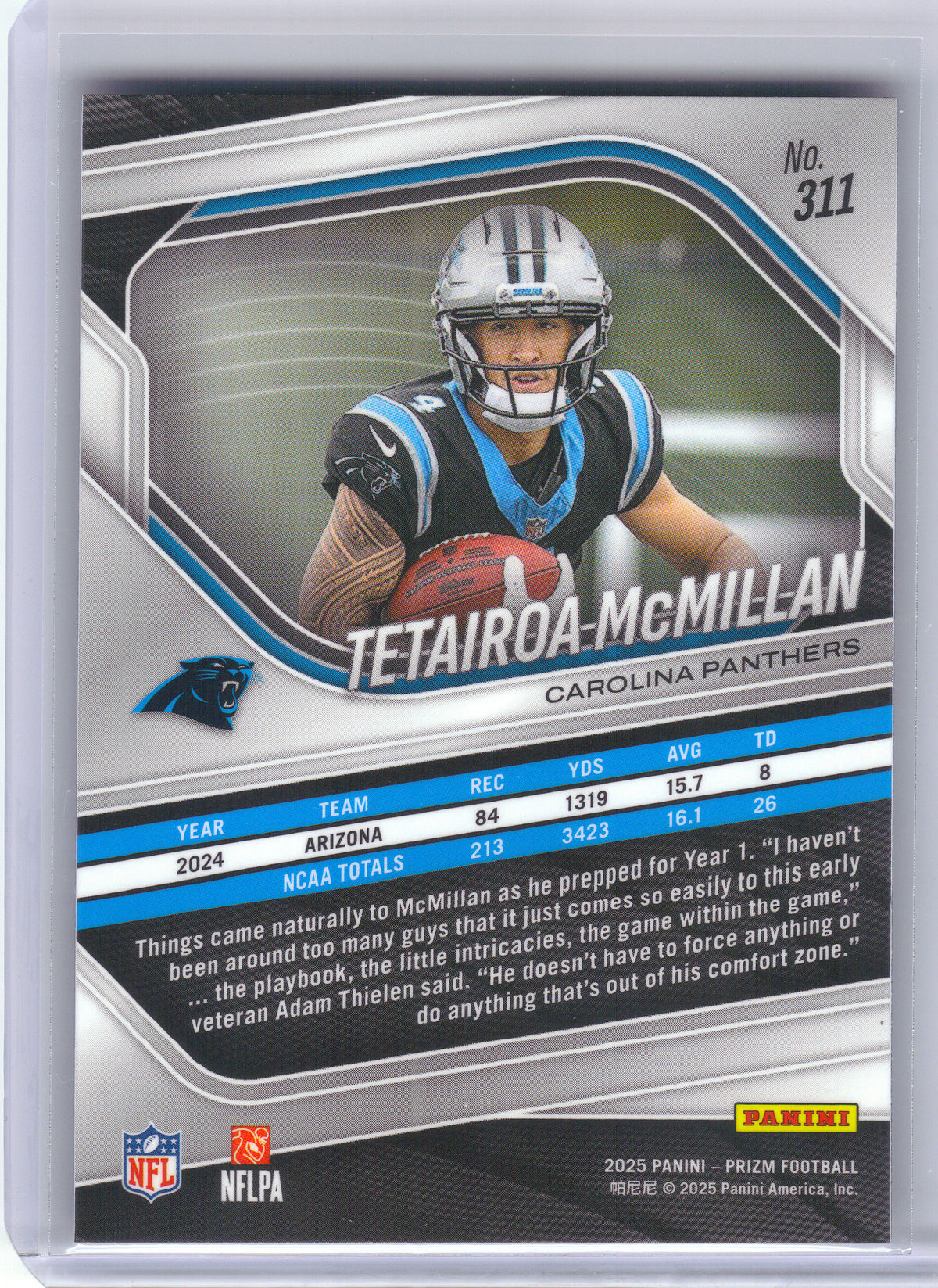 2025 Panini Prizm #311 Tetairoa McMillan Carolina Panthers RC