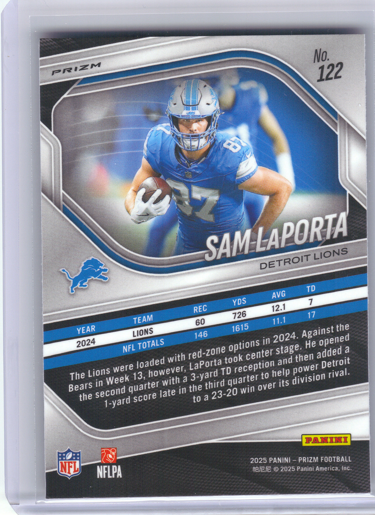 2025 Panini Prizm #122 Sam LaPorta Silver Detroit Lions